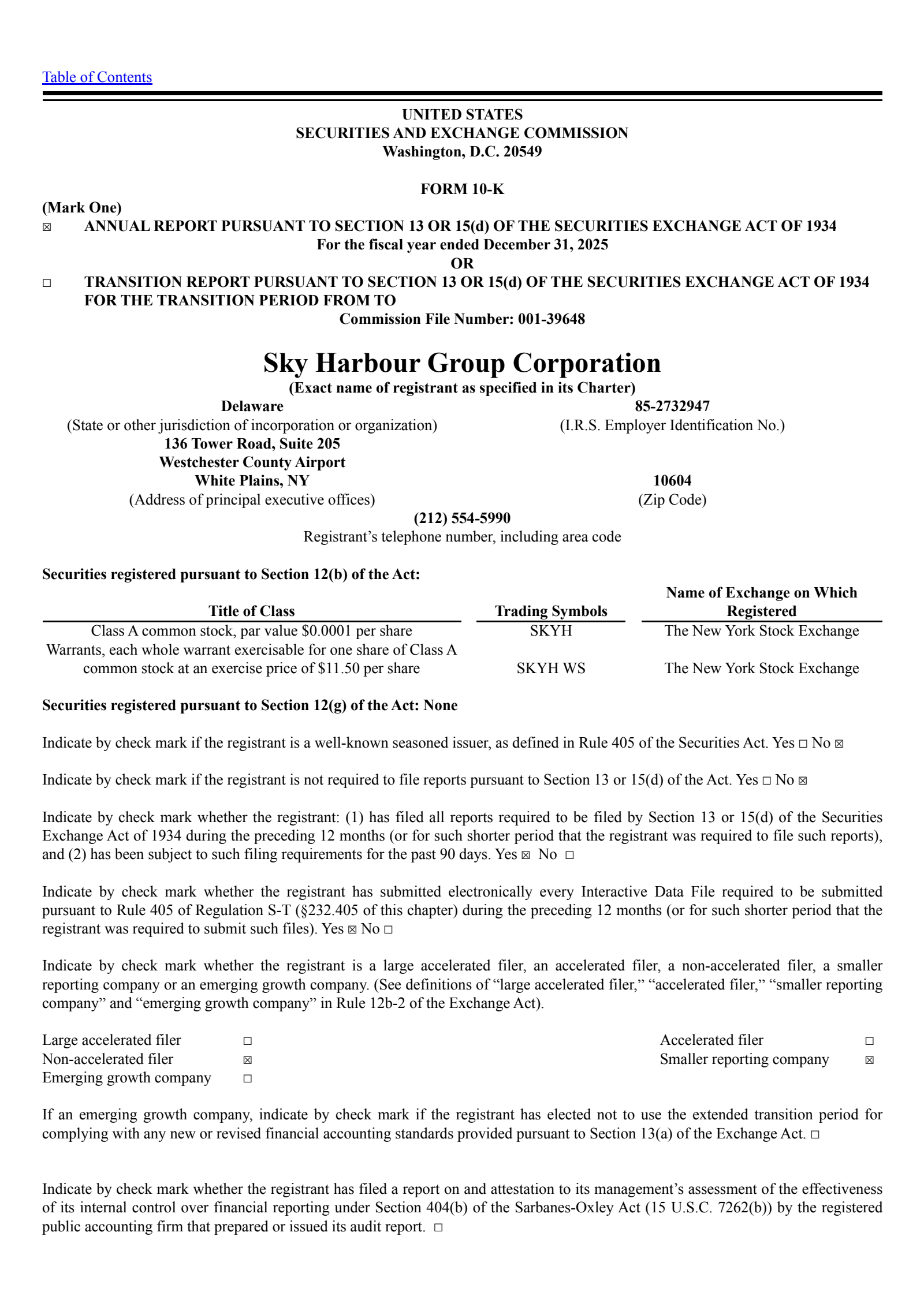 Sky Harbour Group's Q4 2025 Annual report