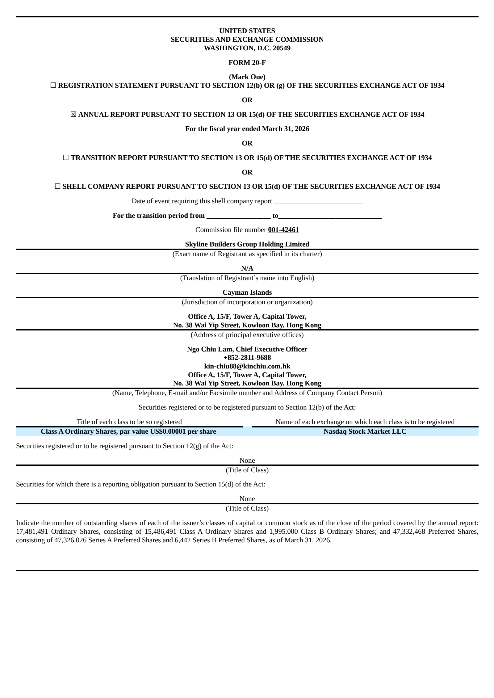 Skyline Builders Group's Q4 2026 Annual report