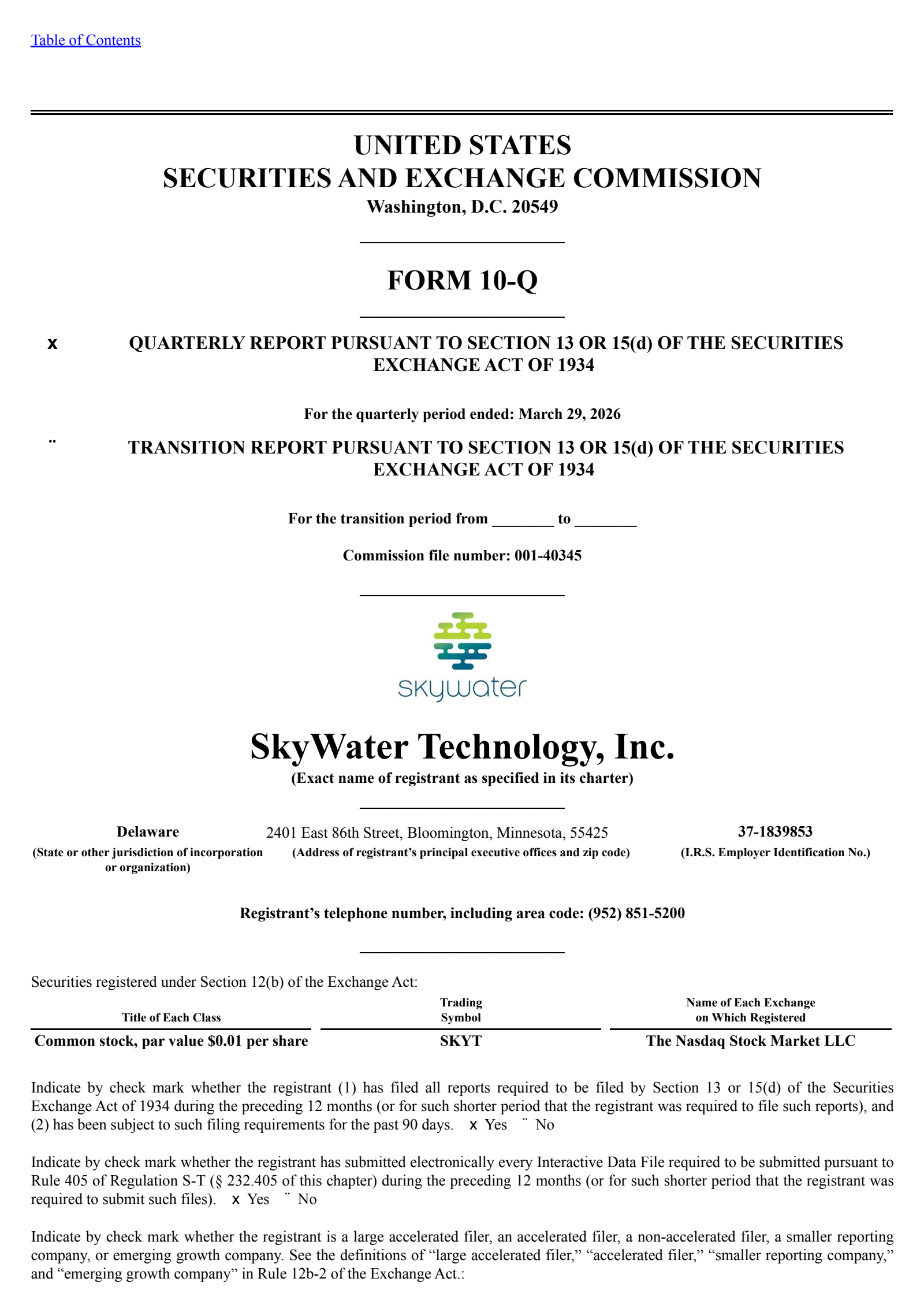SkyWater Technology's Q1 2026 Quarterly report