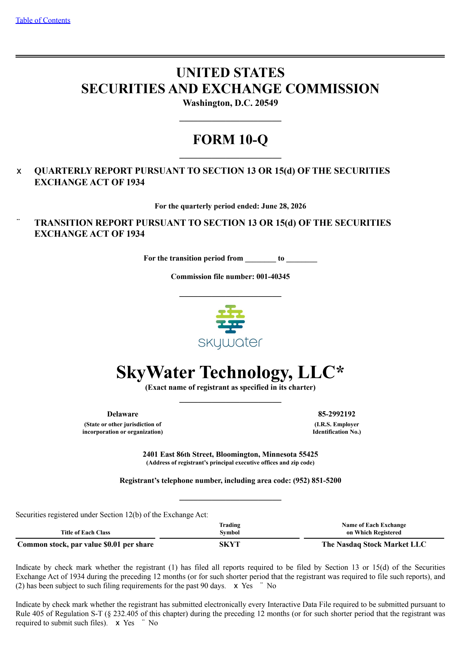 SkyWater Technology's Q2 2026 Quarterly report