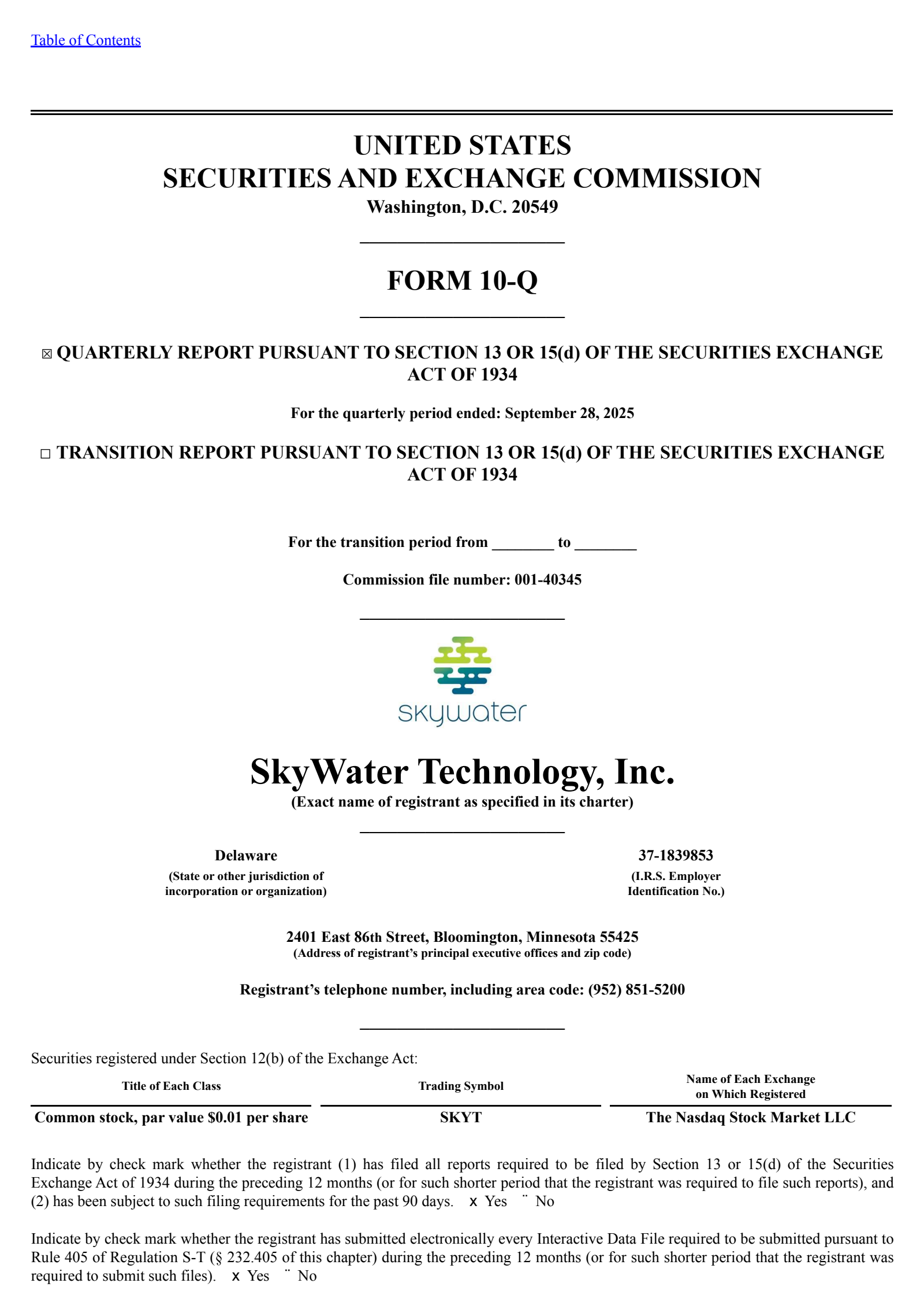 SkyWater Technology's Q3 2025 Quarterly Report