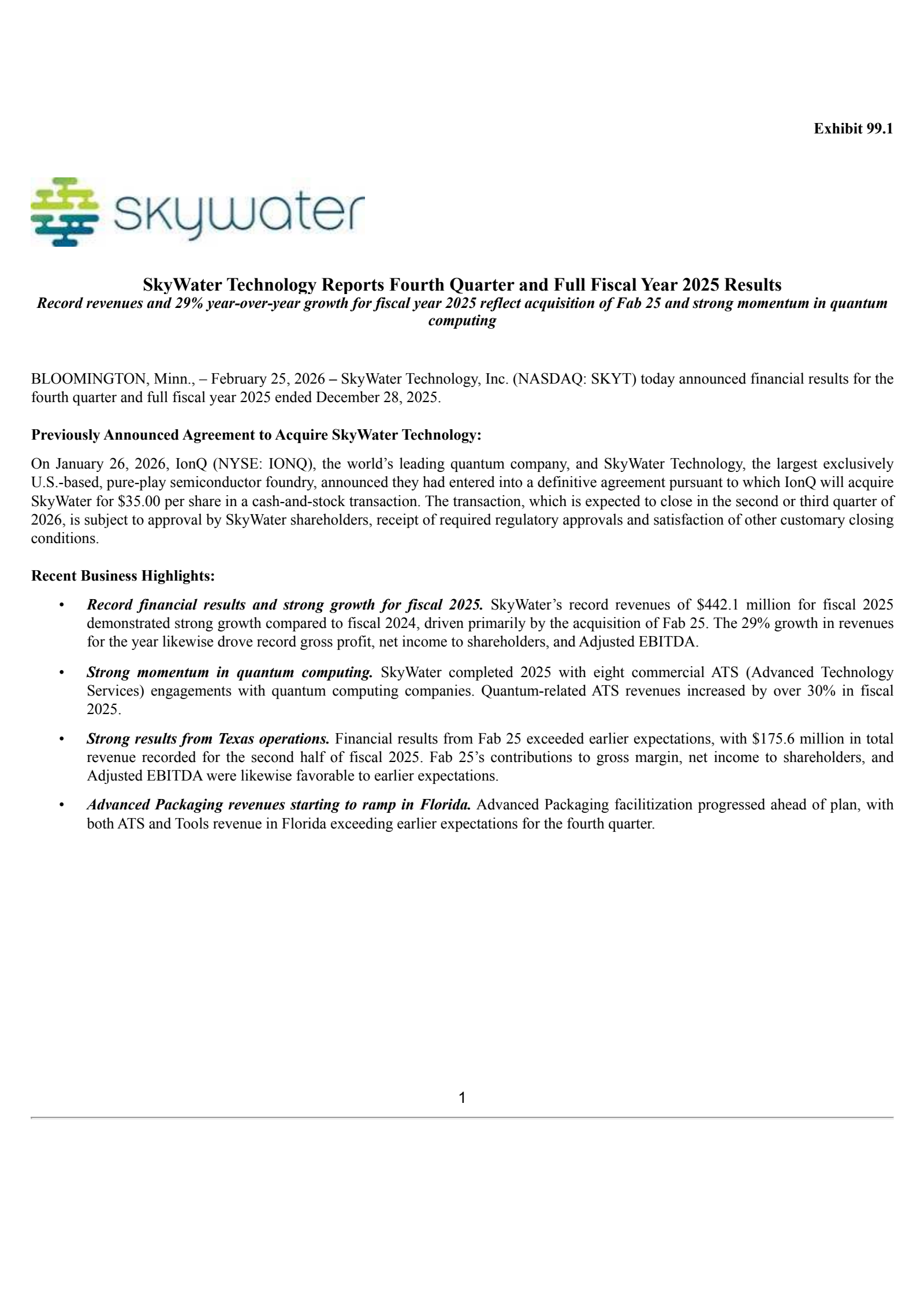 SkyWater Technology's Q4 2025 Press Release