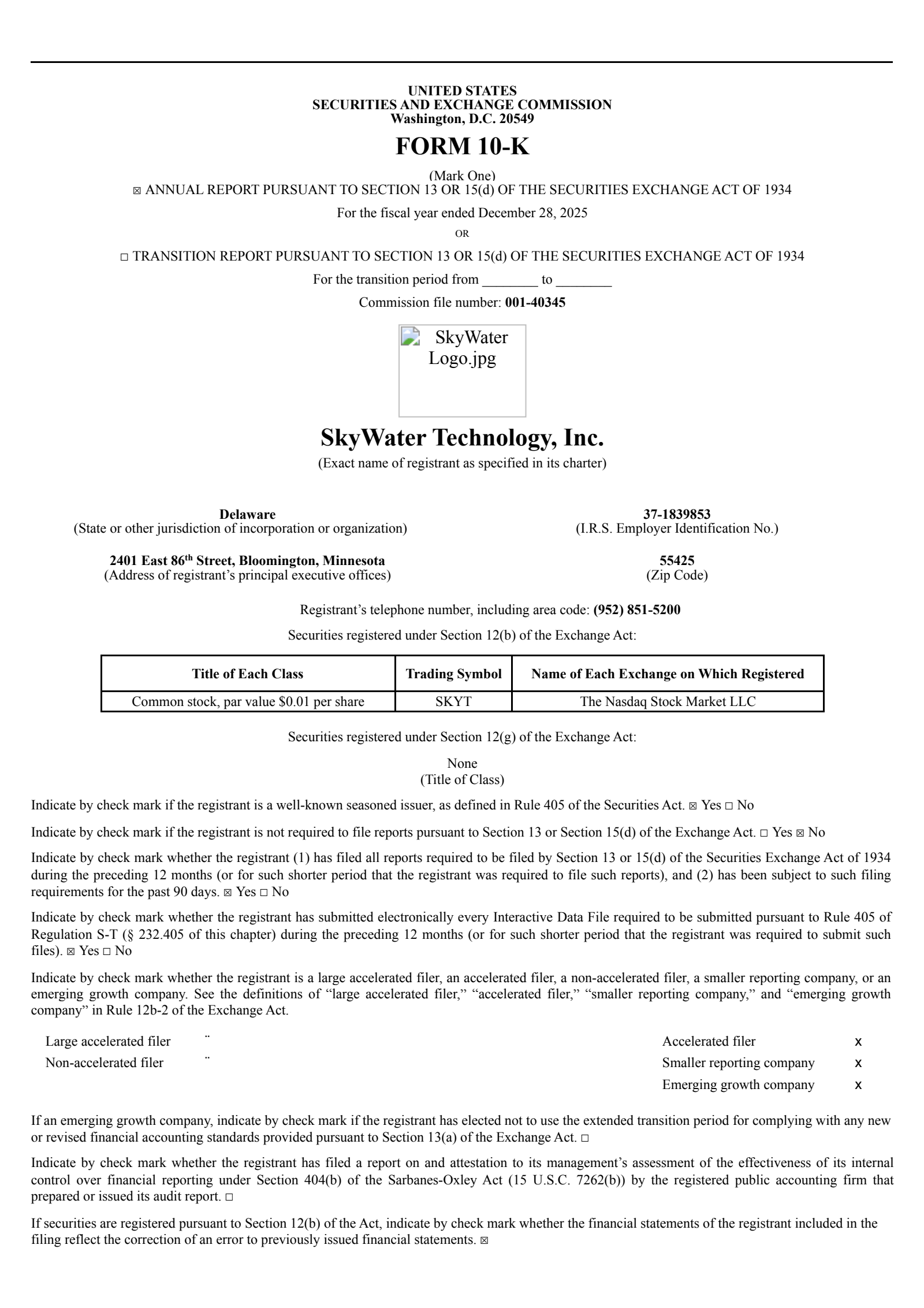 SkyWater Technology's Q4 2025 Annual report