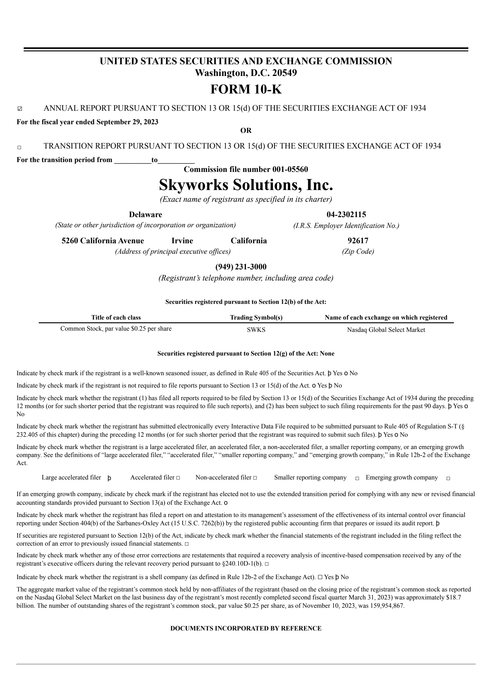 Skyworks Solutions' Q4 2023 Annual report