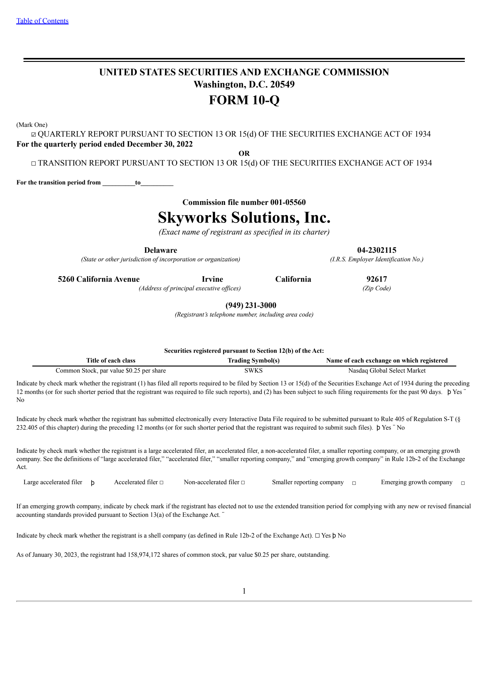 Skyworks Solutions' Q1 2023 Quarterly report