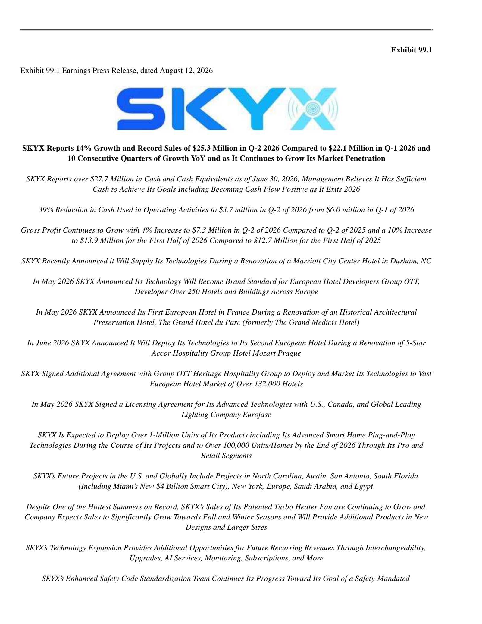 SKYX Platforms' Q2 2026 Press Release