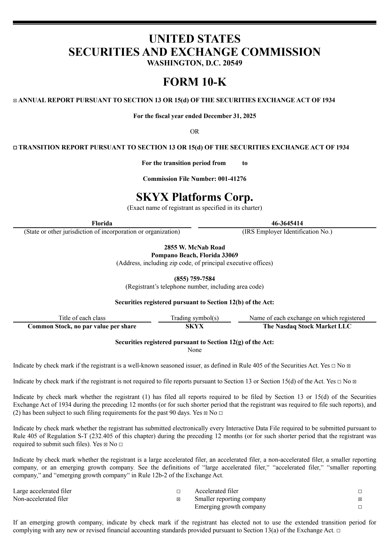 SKYX Platforms' Q4 2025 Annual report