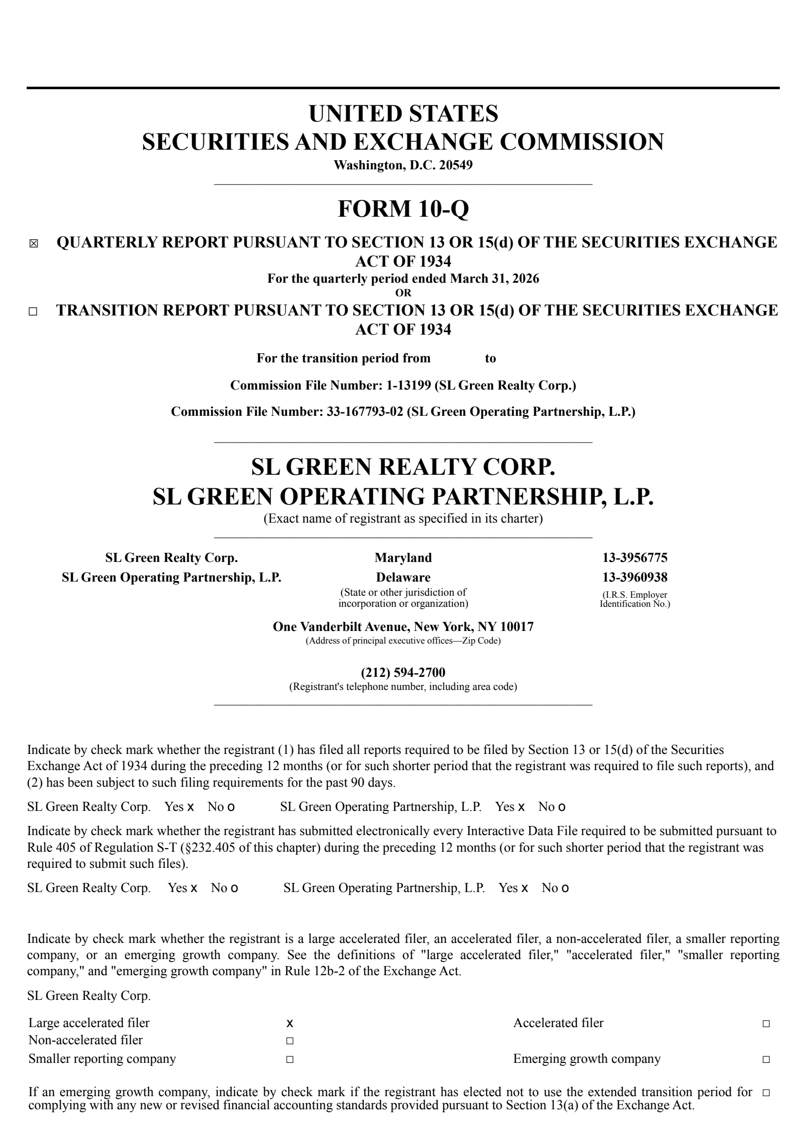 SL Green Realty's Q1 2026 Quarterly report
