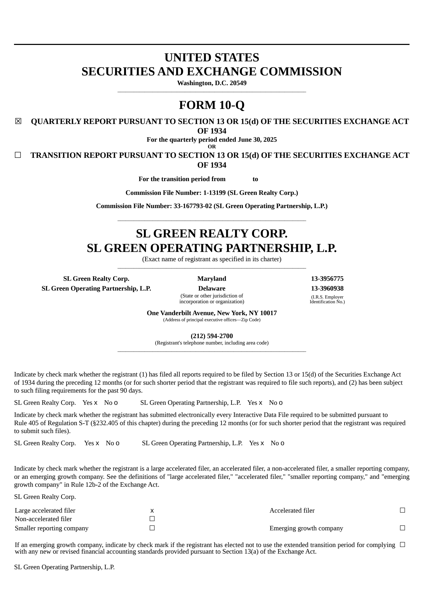 SL Green Realty's Q2 2025 Quarterly report