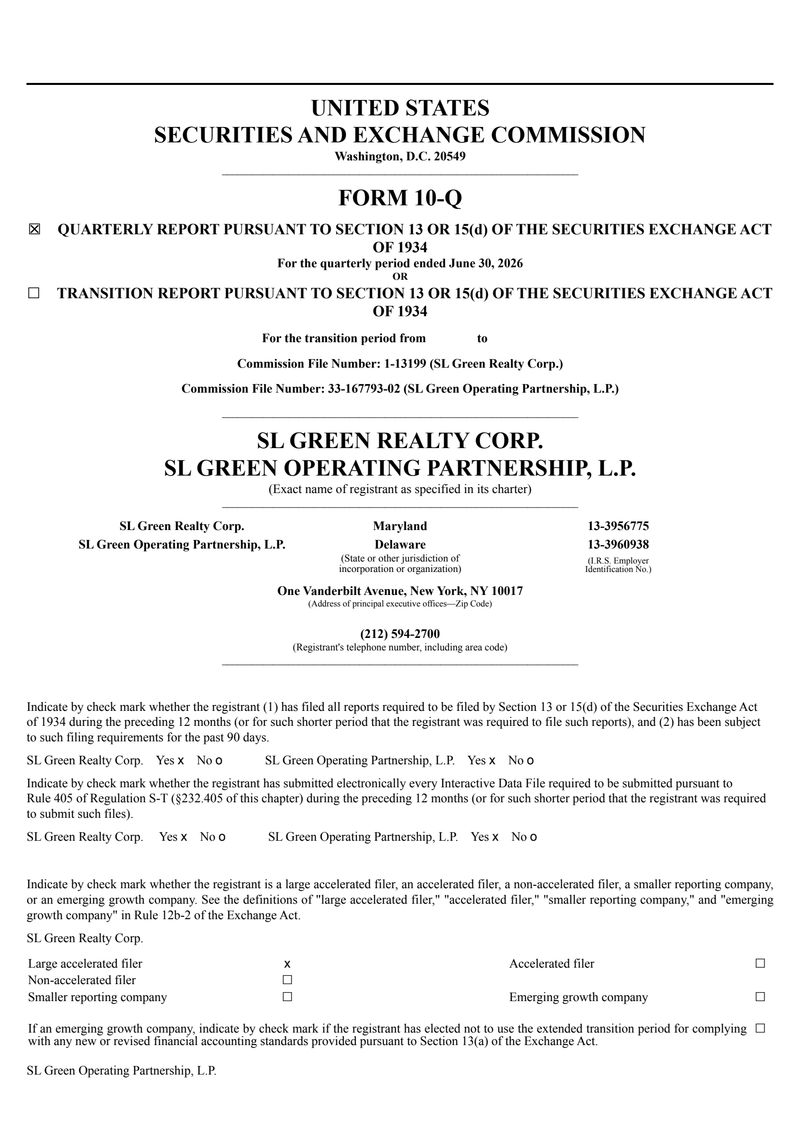 SL Green Realty's Q2 2026 Quarterly report