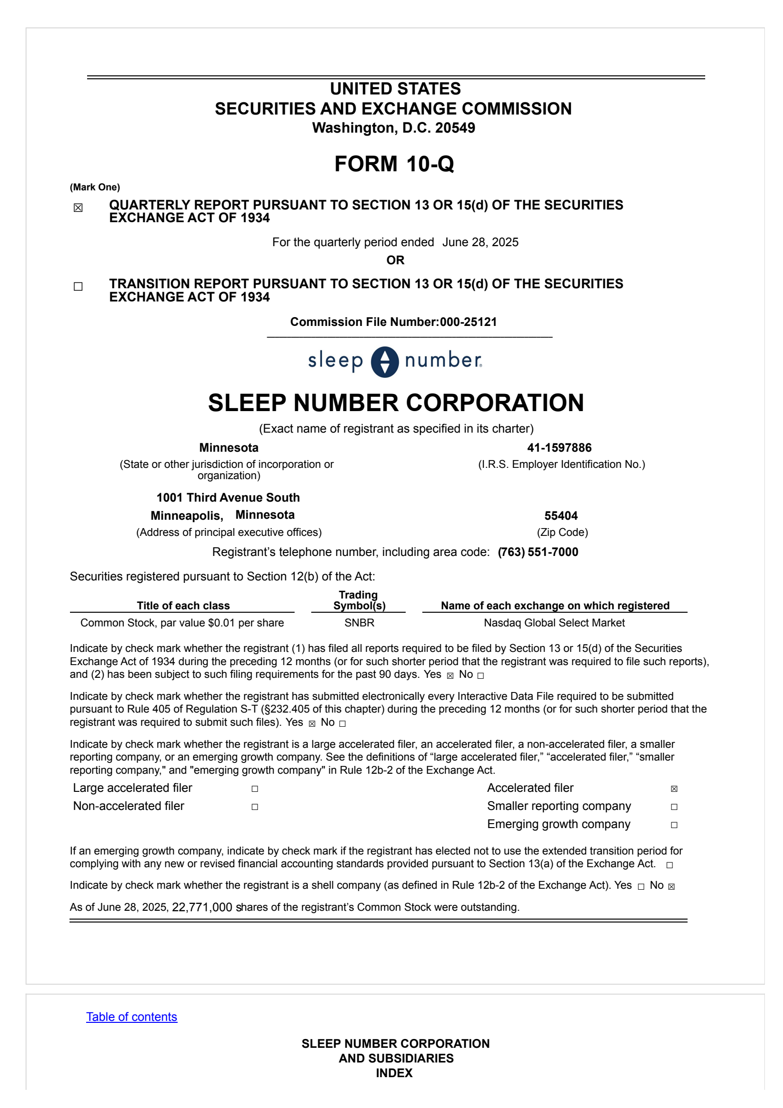 Sleep Number's Q2 2025 Quarterly report