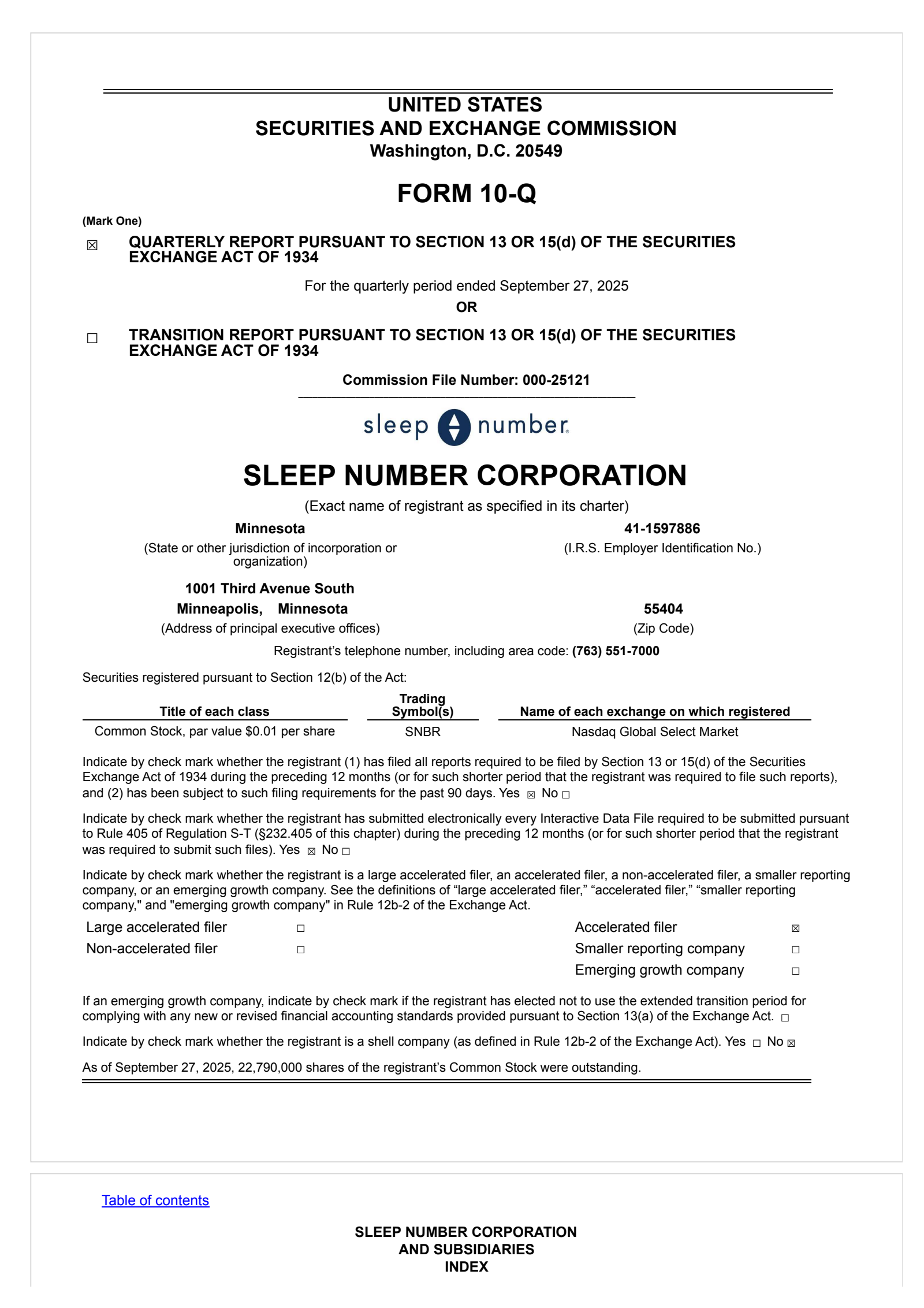 Sleep Number's Q3 2025 Quarterly Report