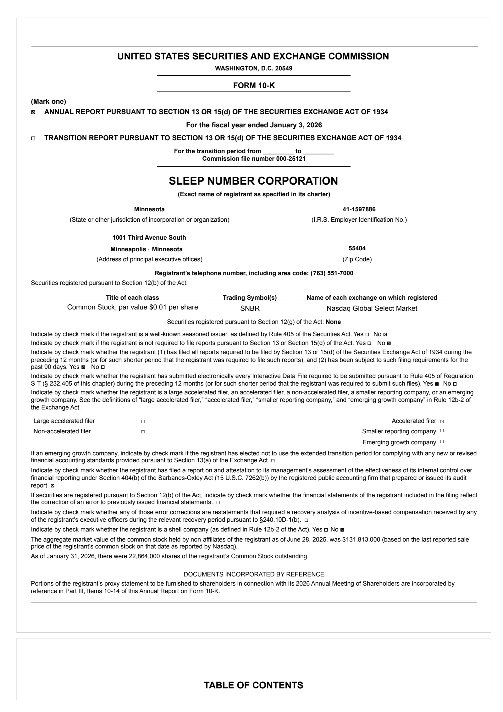 Sleep Number's Q4 2025 Annual report
