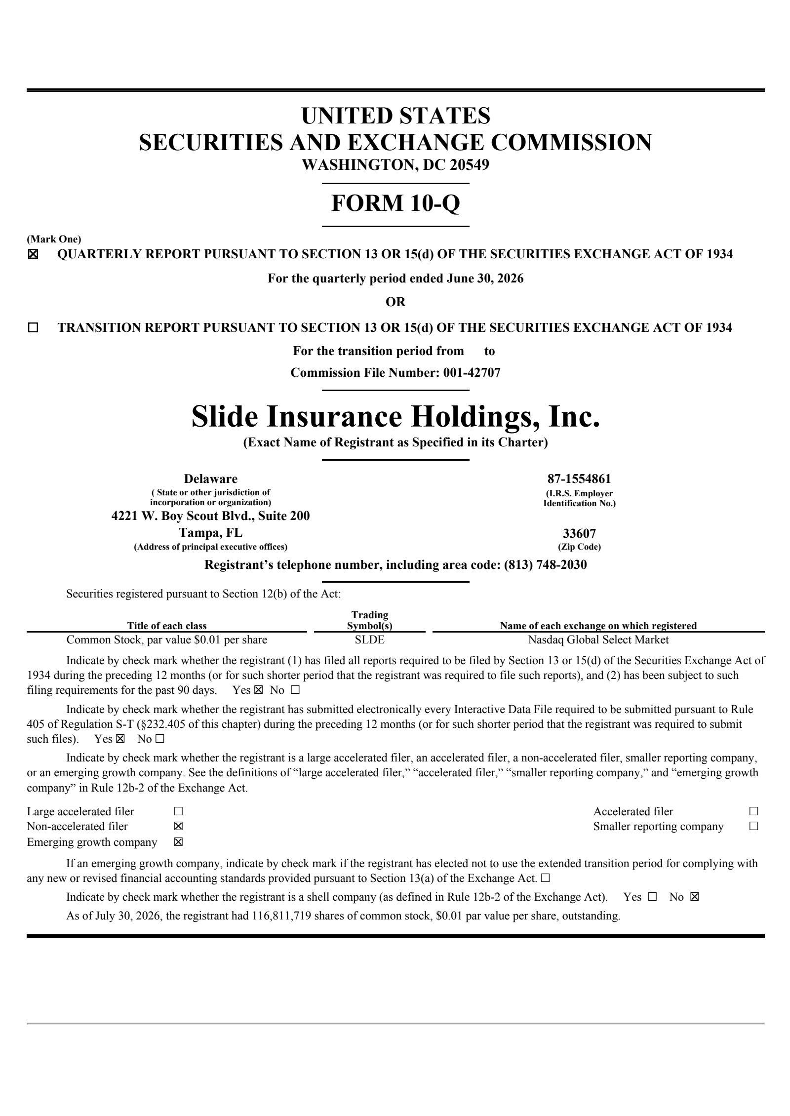 Slide Insurance's Q2 2026 Quarterly report