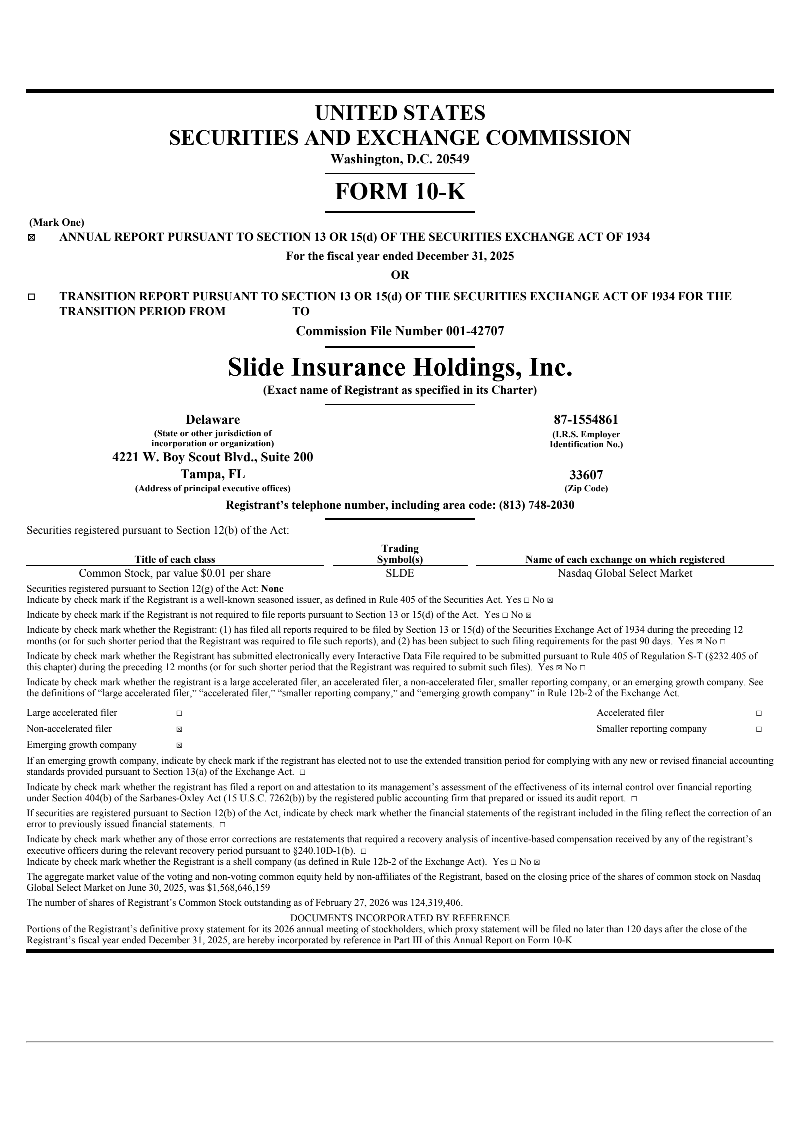 Slide Insurance's Q4 2025 Annual report