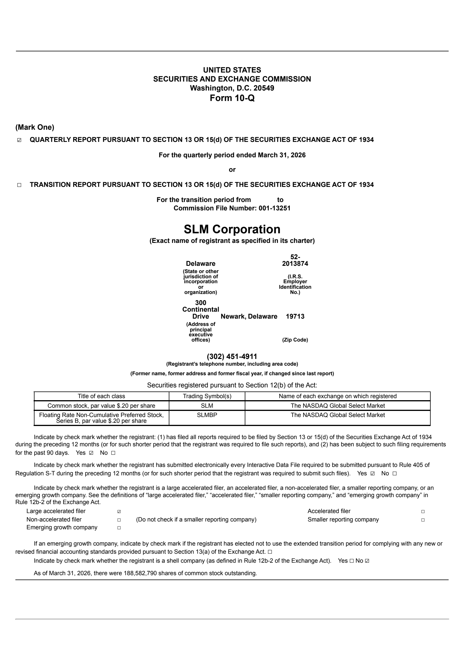 SLM's Q1 2026 Quarterly report