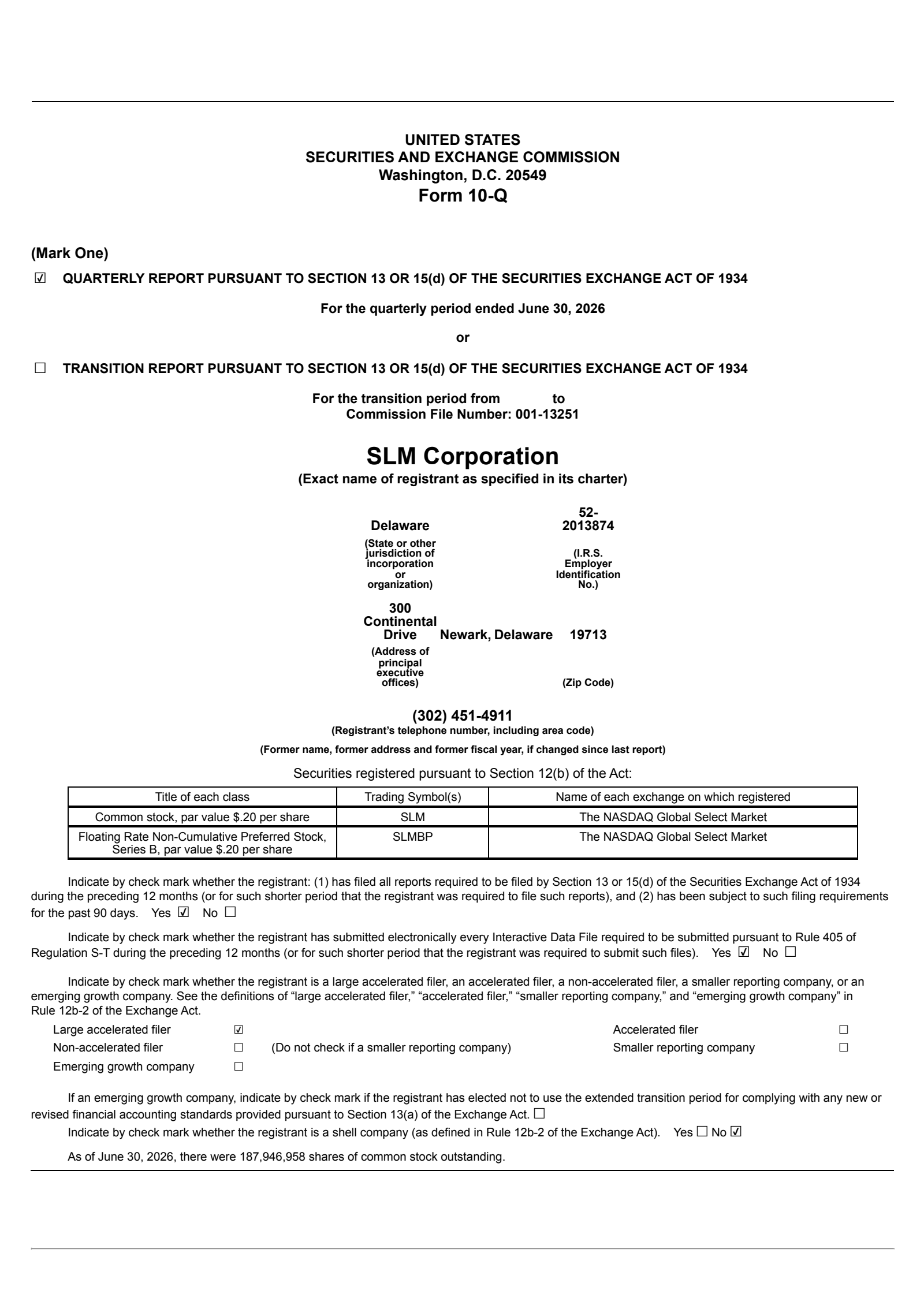 SLM's Q2 2026 Quarterly report