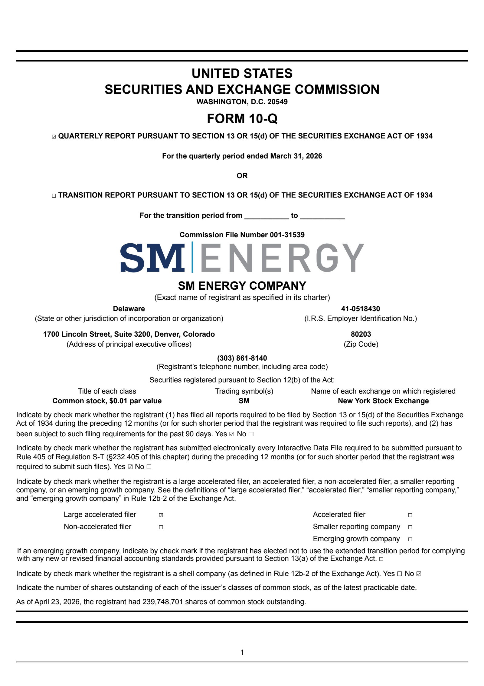 SM Energy's Q1 2026 Quarterly report