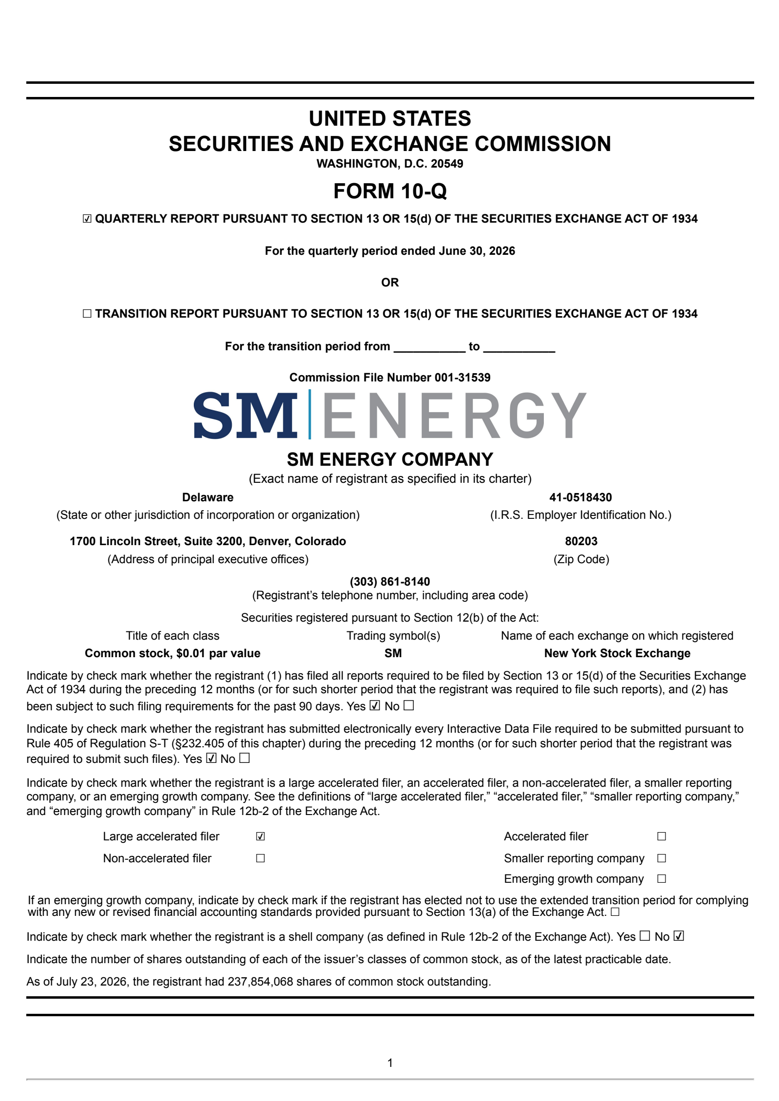 SM Energy's Q2 2026 Quarterly report