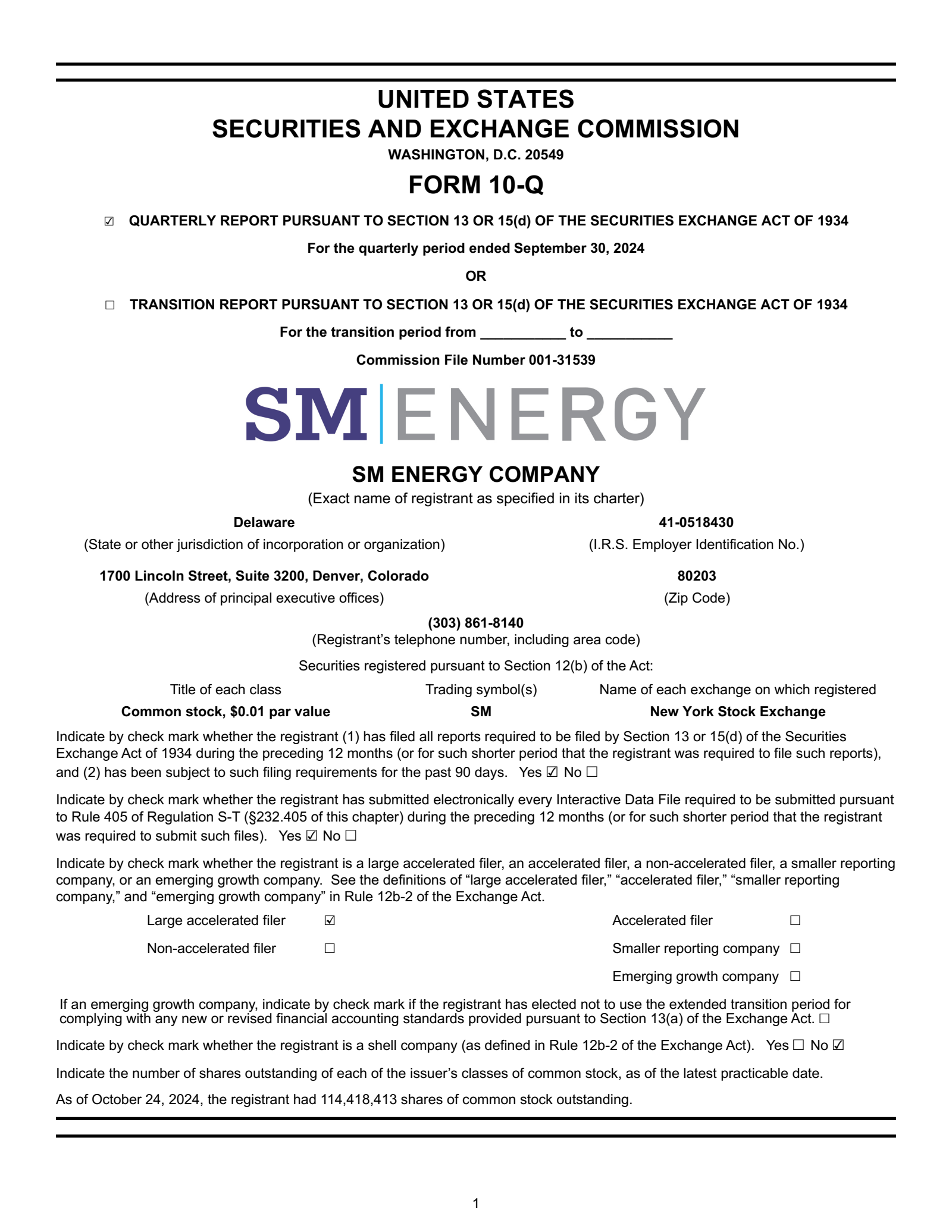 SM Energy's Q3 2024 Prepared Remarks Quarterly Report