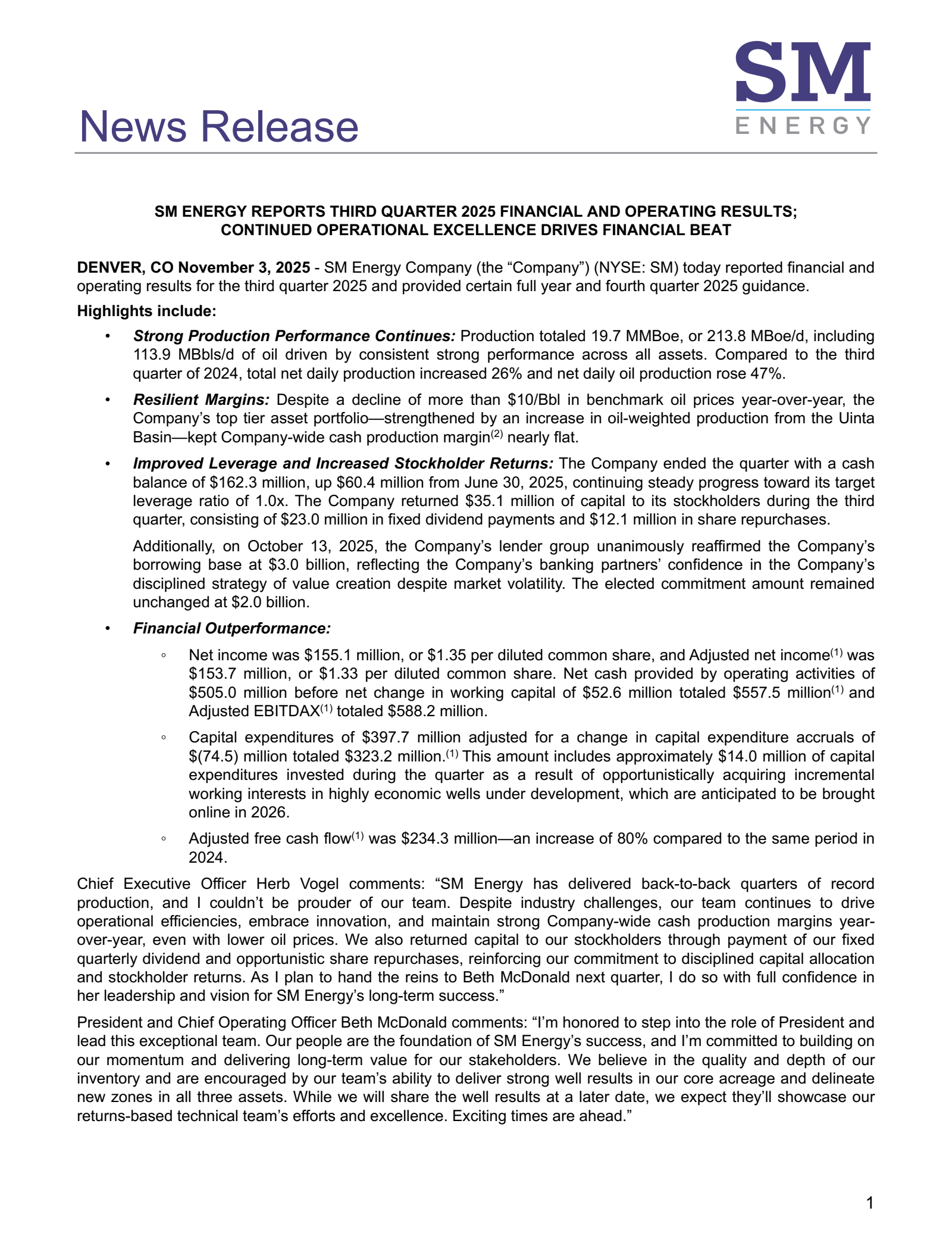 SM Energy's Q3 2025 Earnings Release