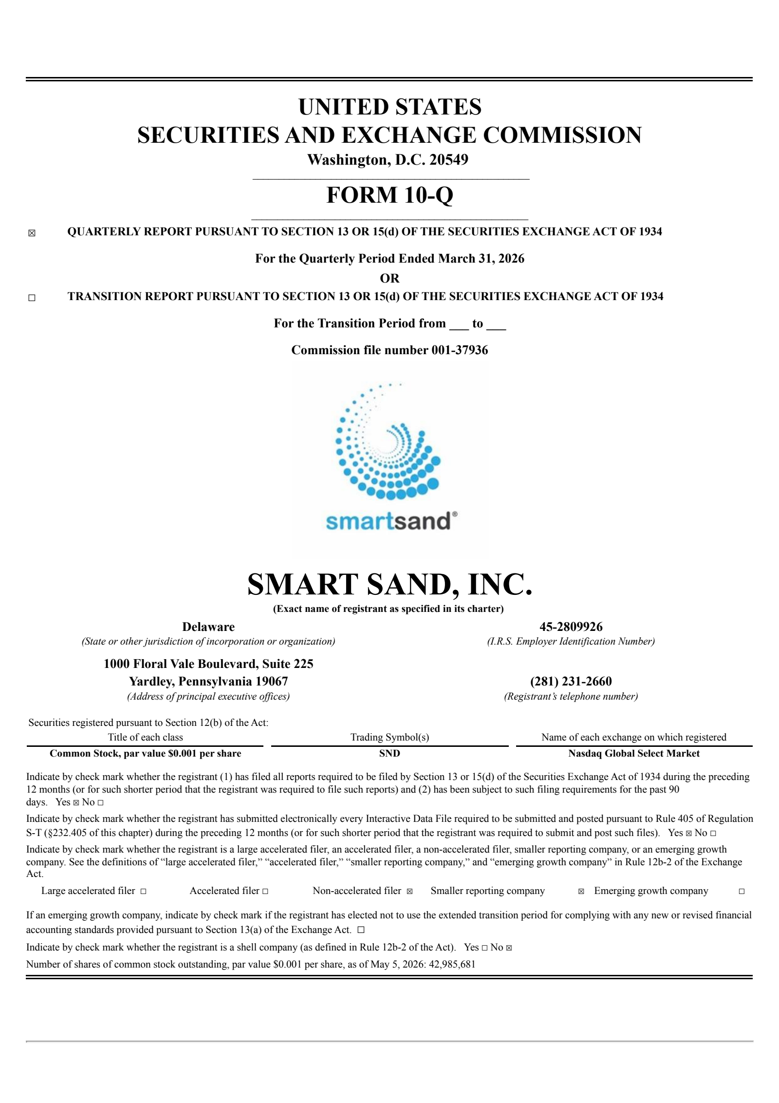 Smart Sand's Q1 2026 Quarterly report