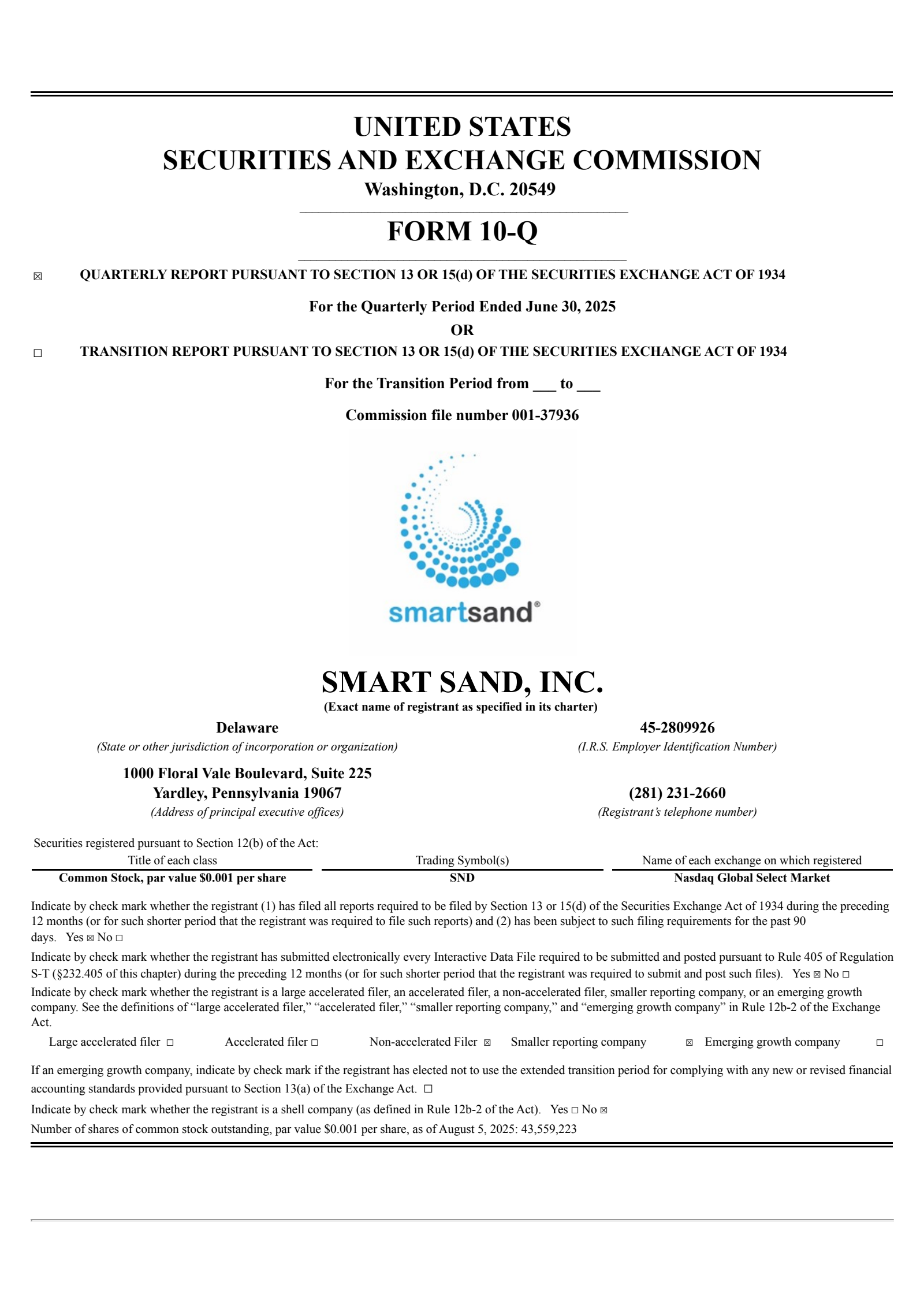 Smart Sand's Q2 2025 Quarterly report