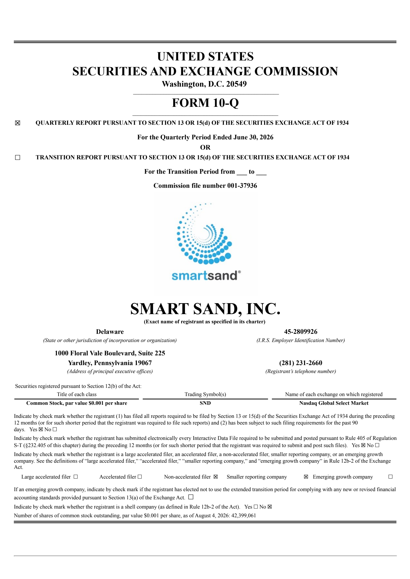 Smart Sand's Q2 2026 Quarterly report