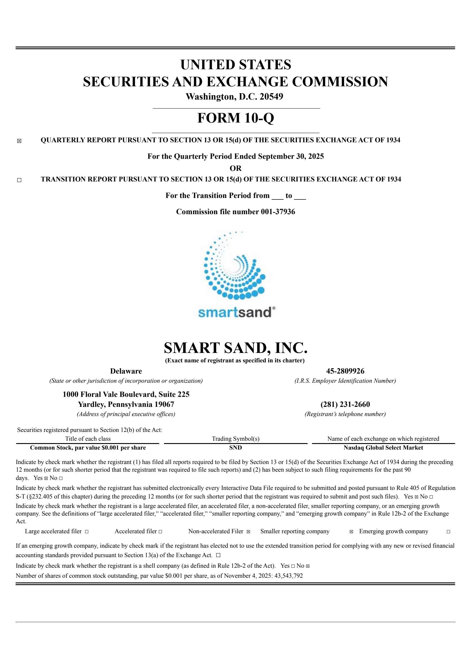 Smart Sand's Q3 2025 Quarterly Report