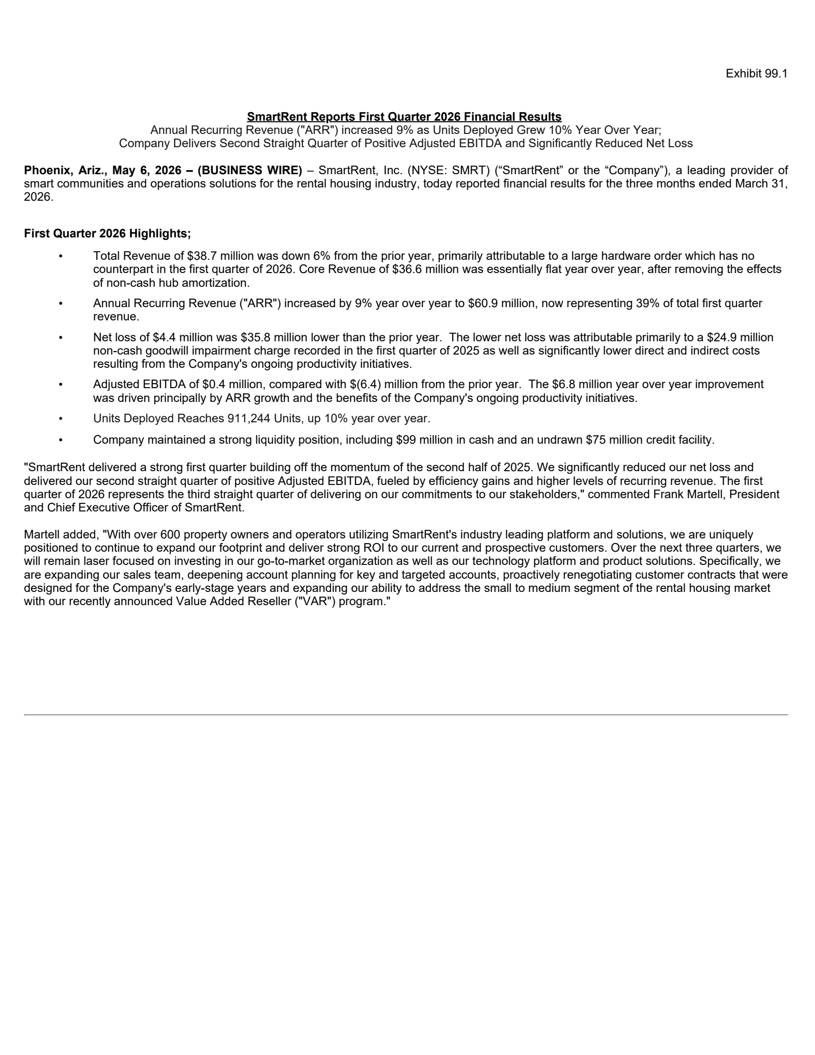 SmartRent's Q1 2026 Press Release