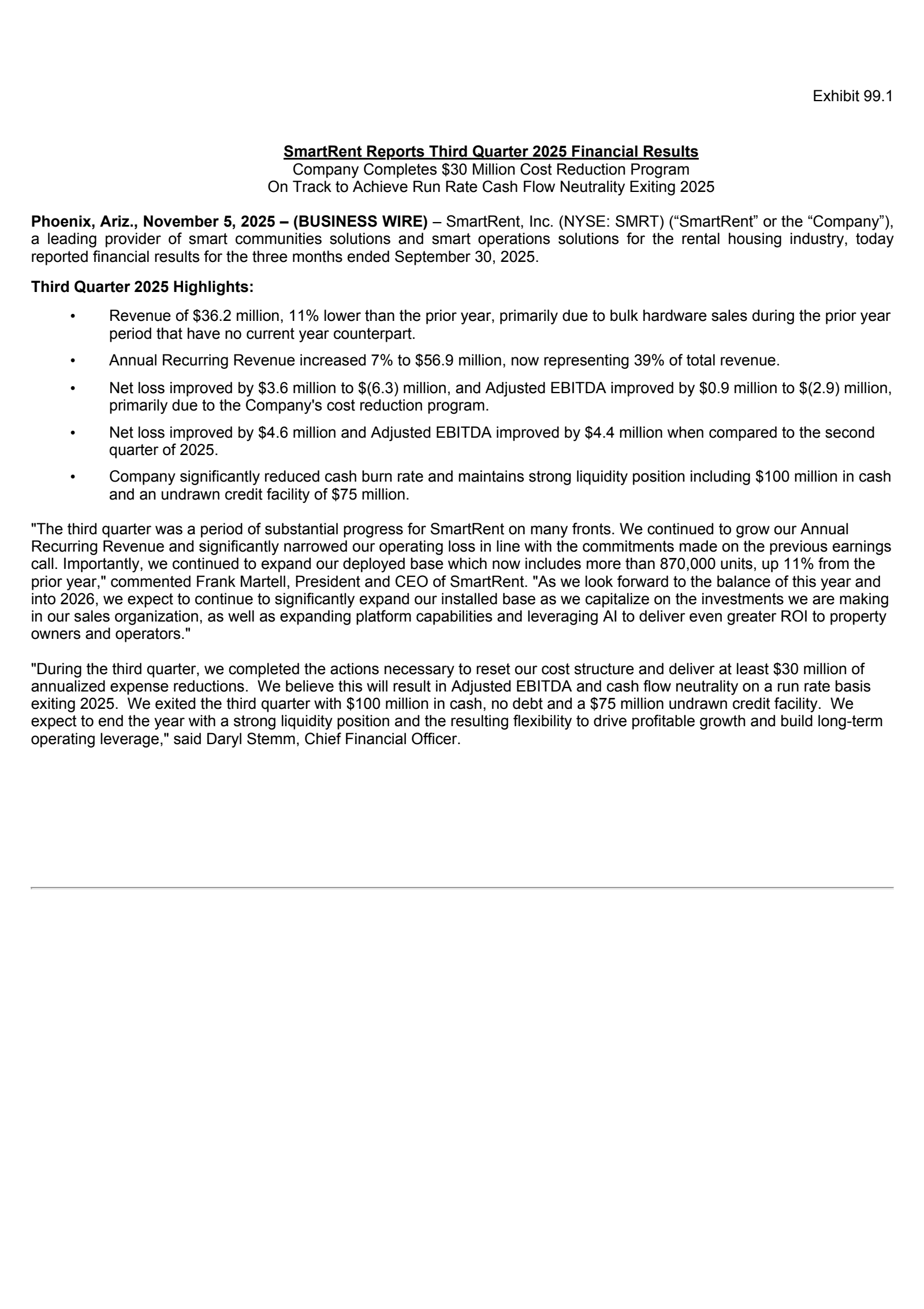 SmartRent's Q3 2025 Earnings Release