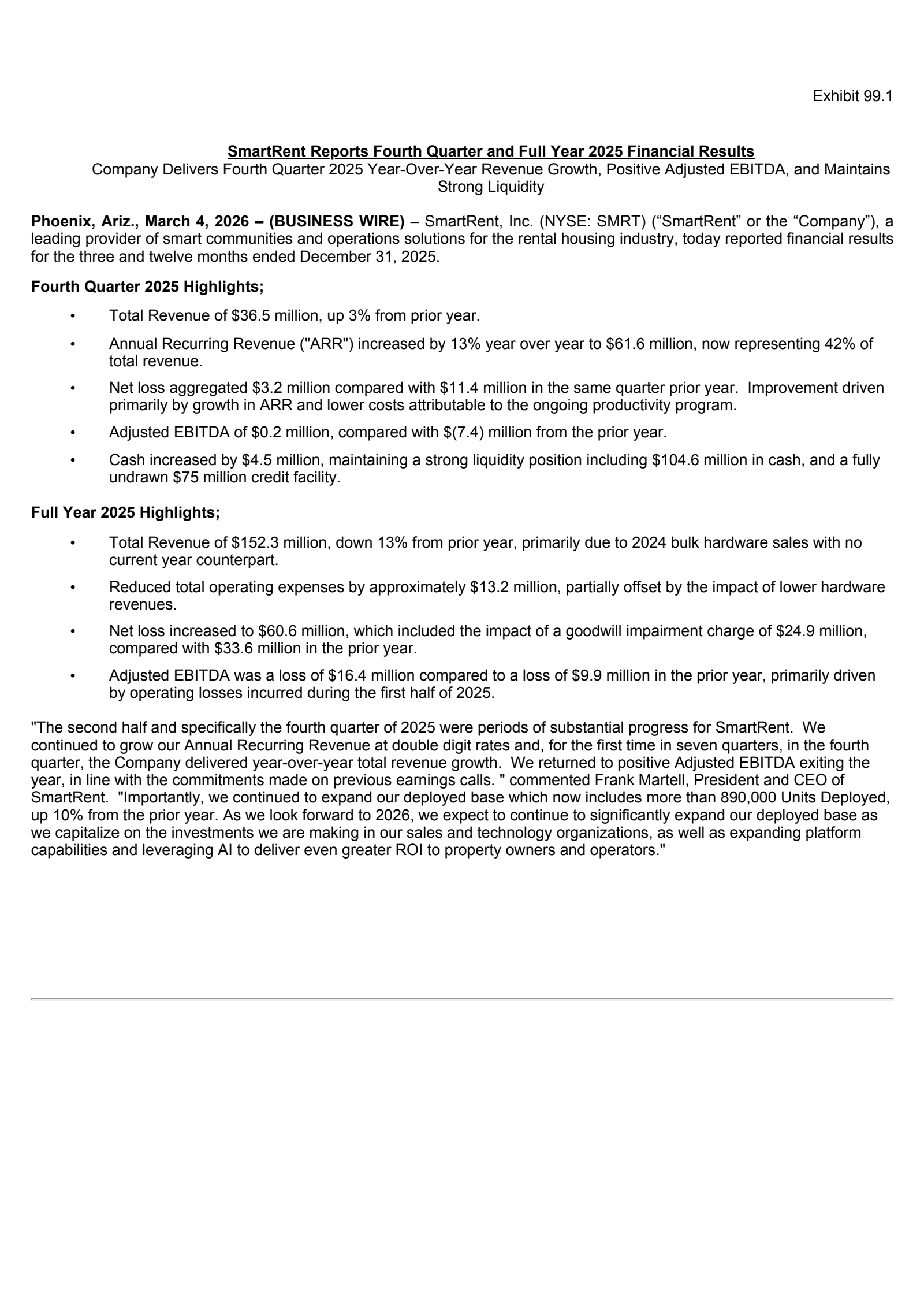 SmartRent's Q4 2025 Press Release