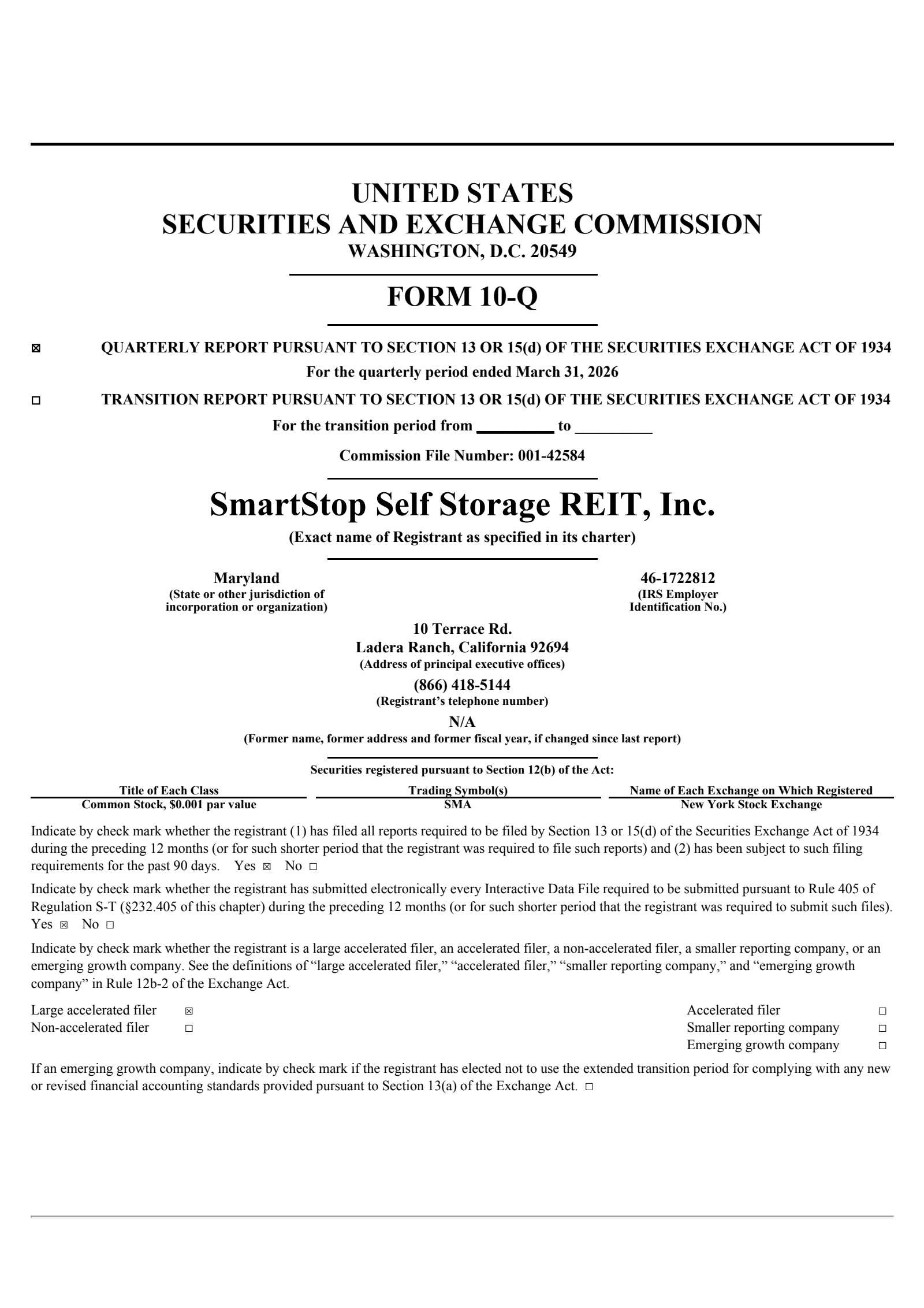 Smartstop Self Storage REIT's Q1 2026 Quarterly report