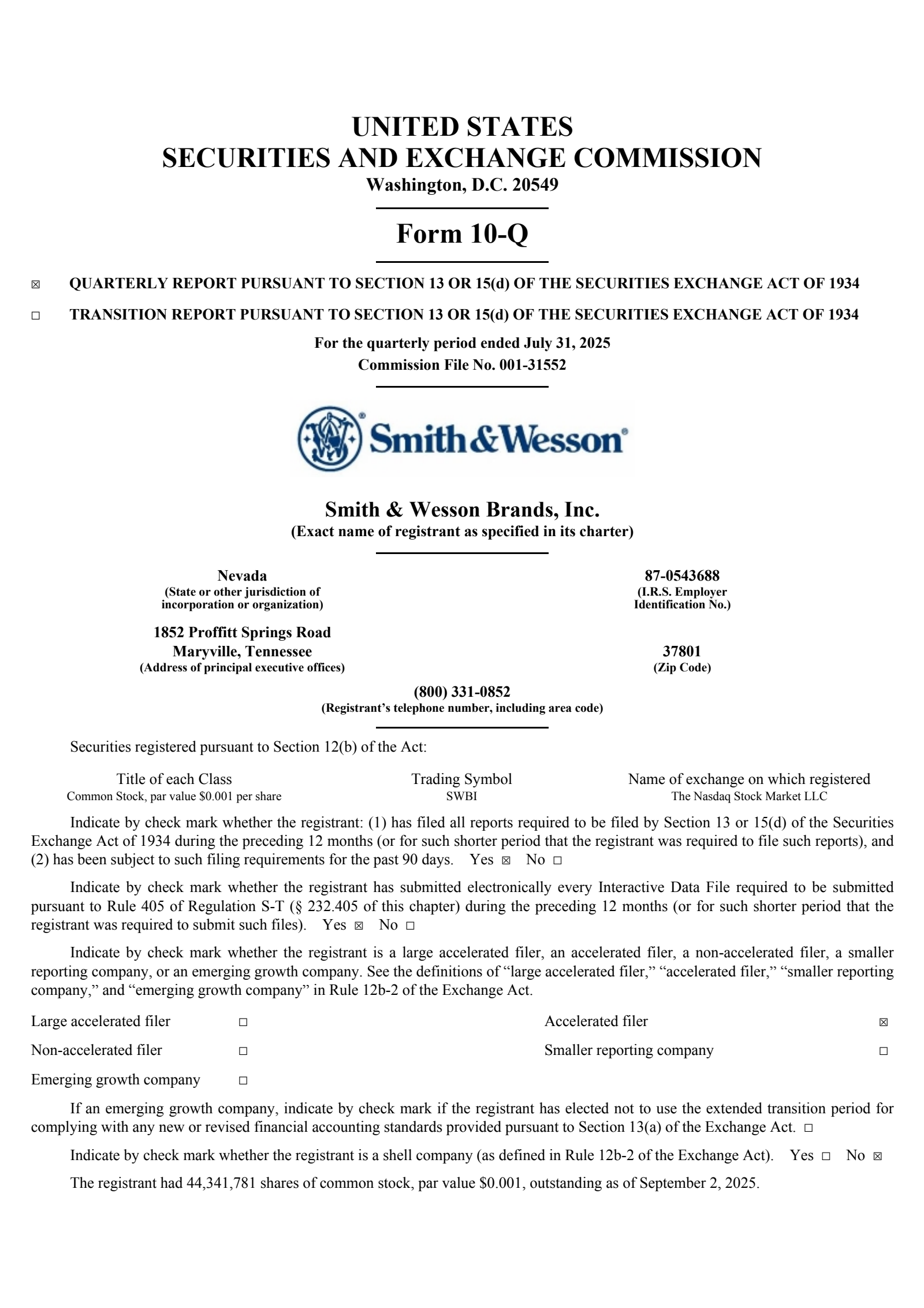 Smith & Wesson Brands' Q1 2026 Quarterly report