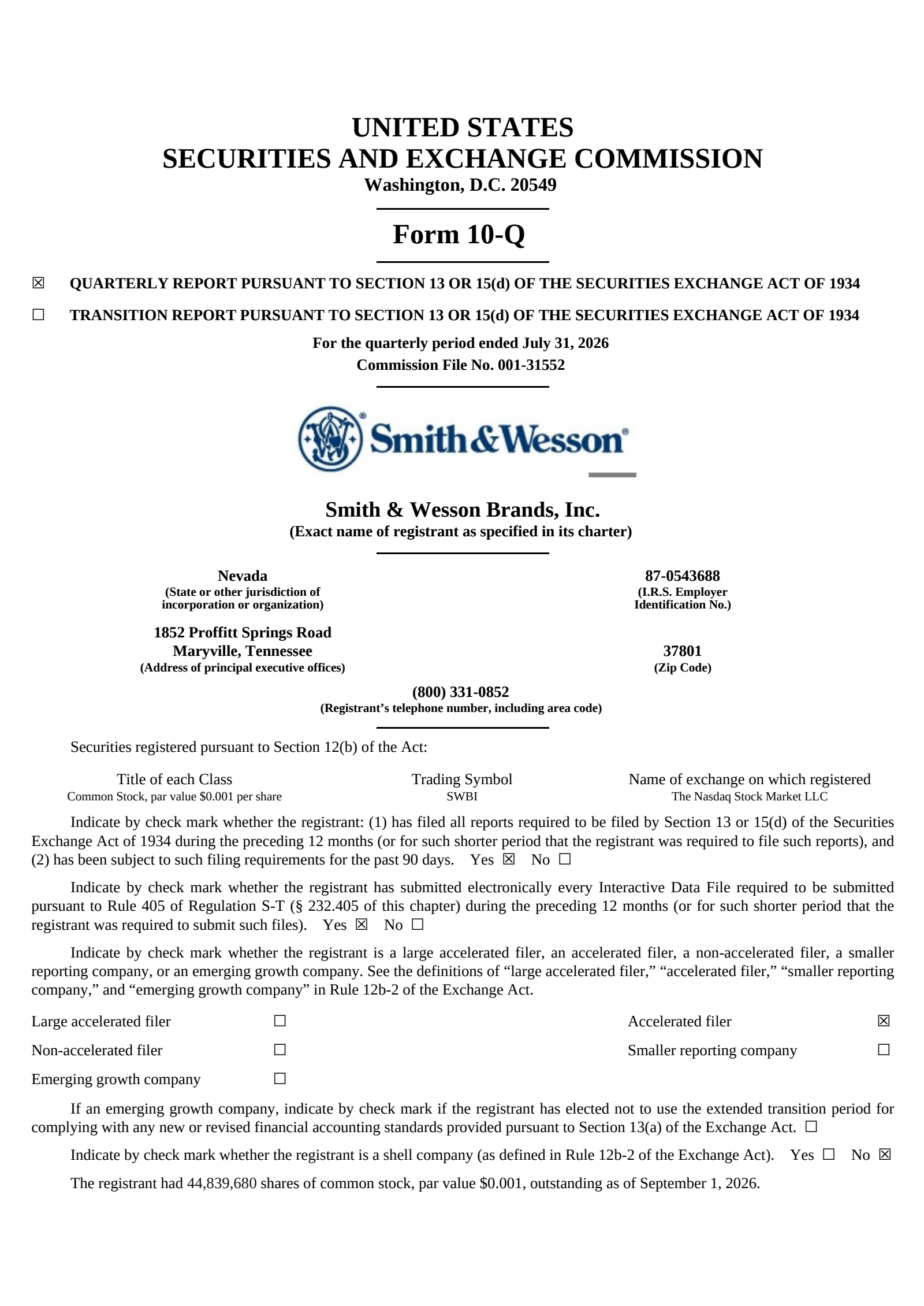 Smith & Wesson Brands' Q1 2027 Quarterly report