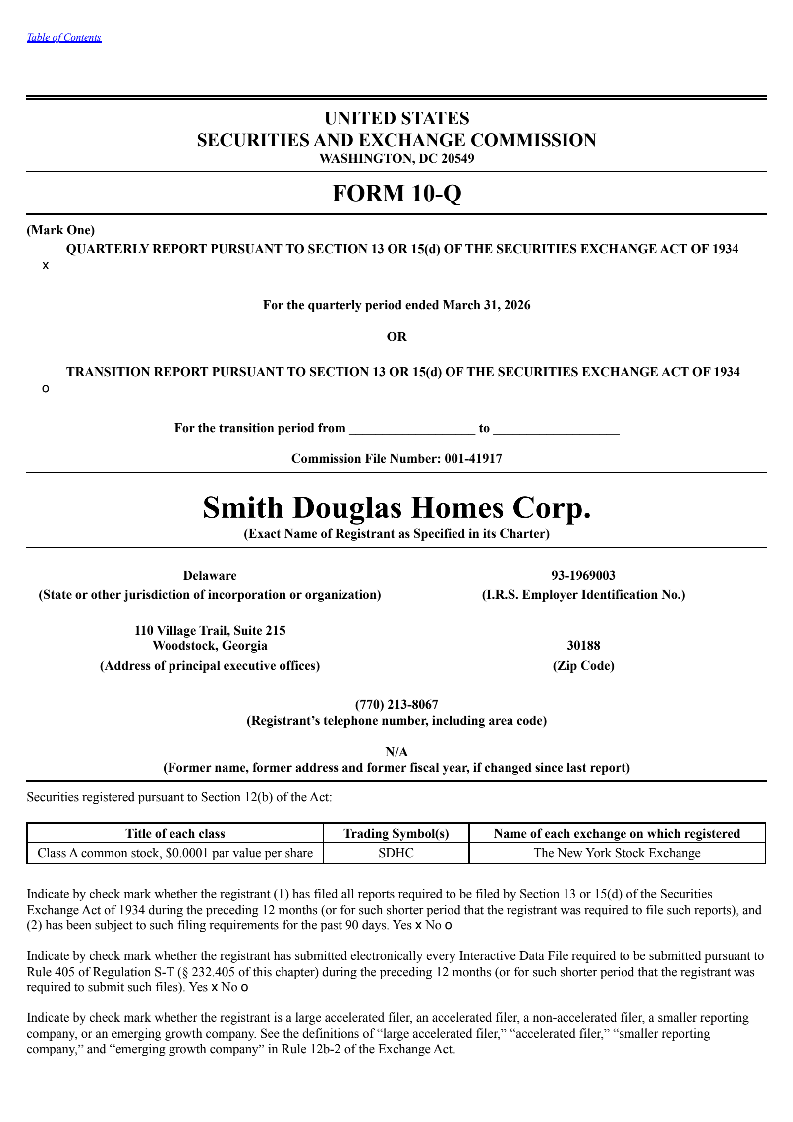 Smith Douglas Homes' Q1 2026 Quarterly report