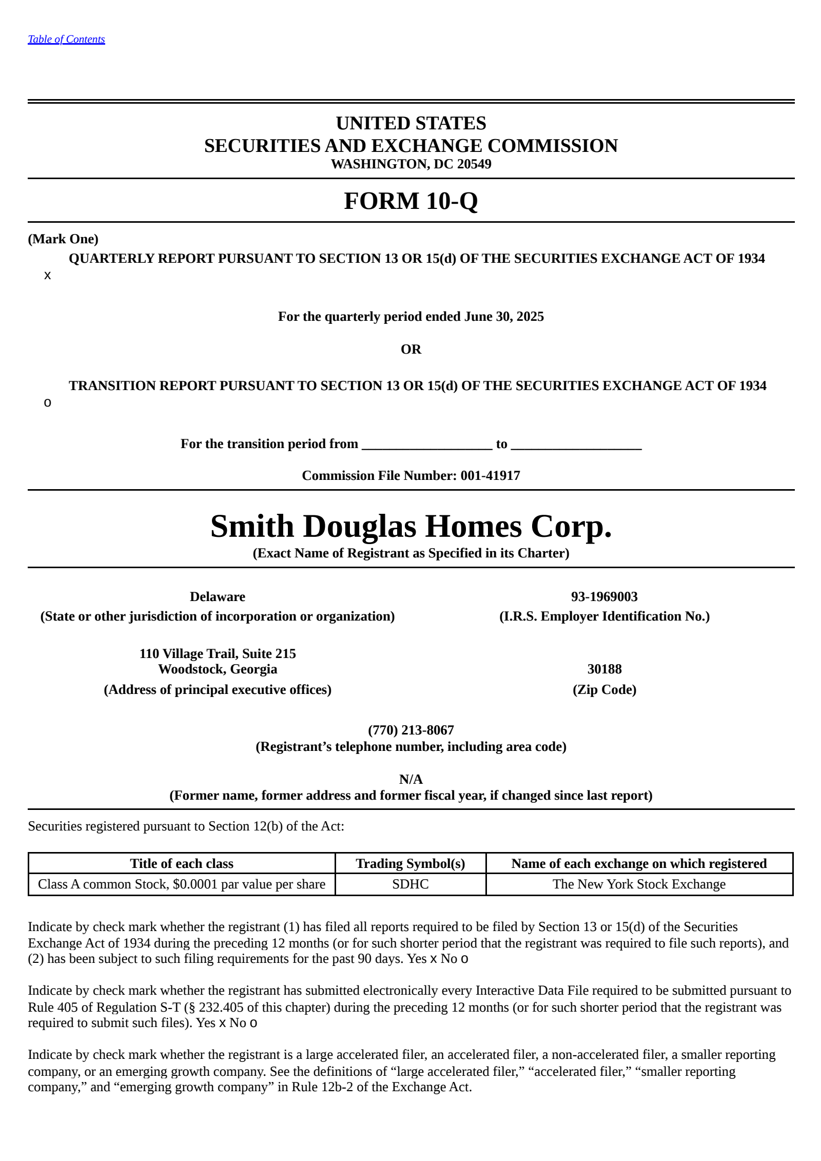 Smith Douglas Homes' Q2 2025 Quarterly report