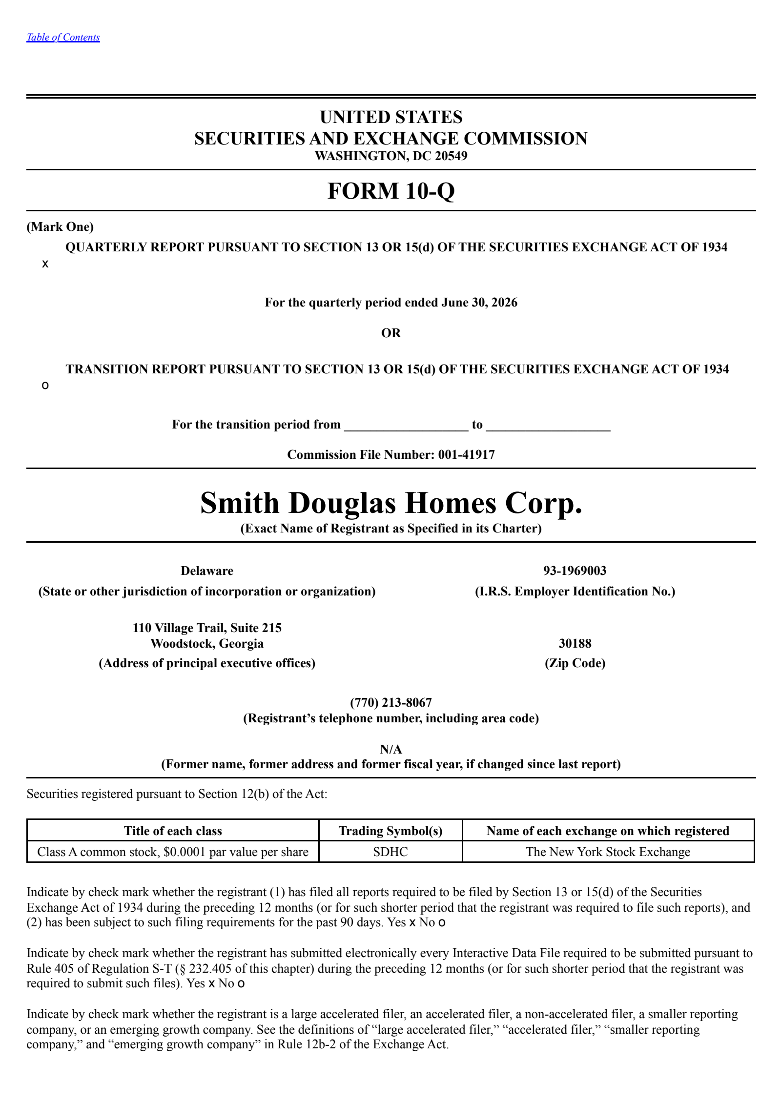 Smith Douglas Homes' Q2 2026 Quarterly report