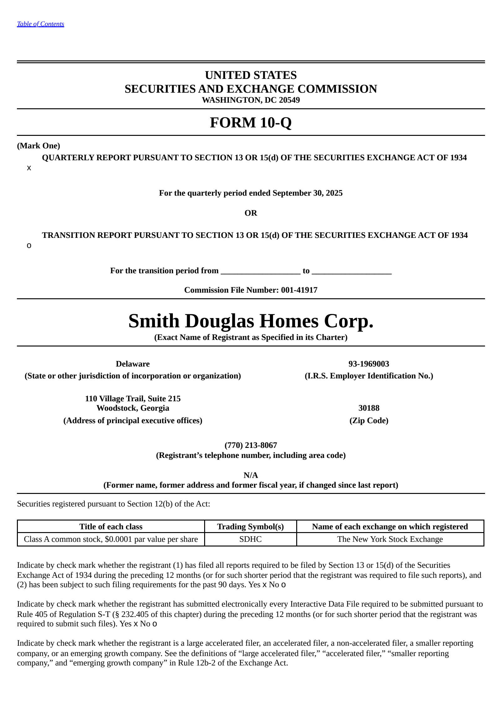 Smith Douglas Homes' Q3 2025 Quarterly Report