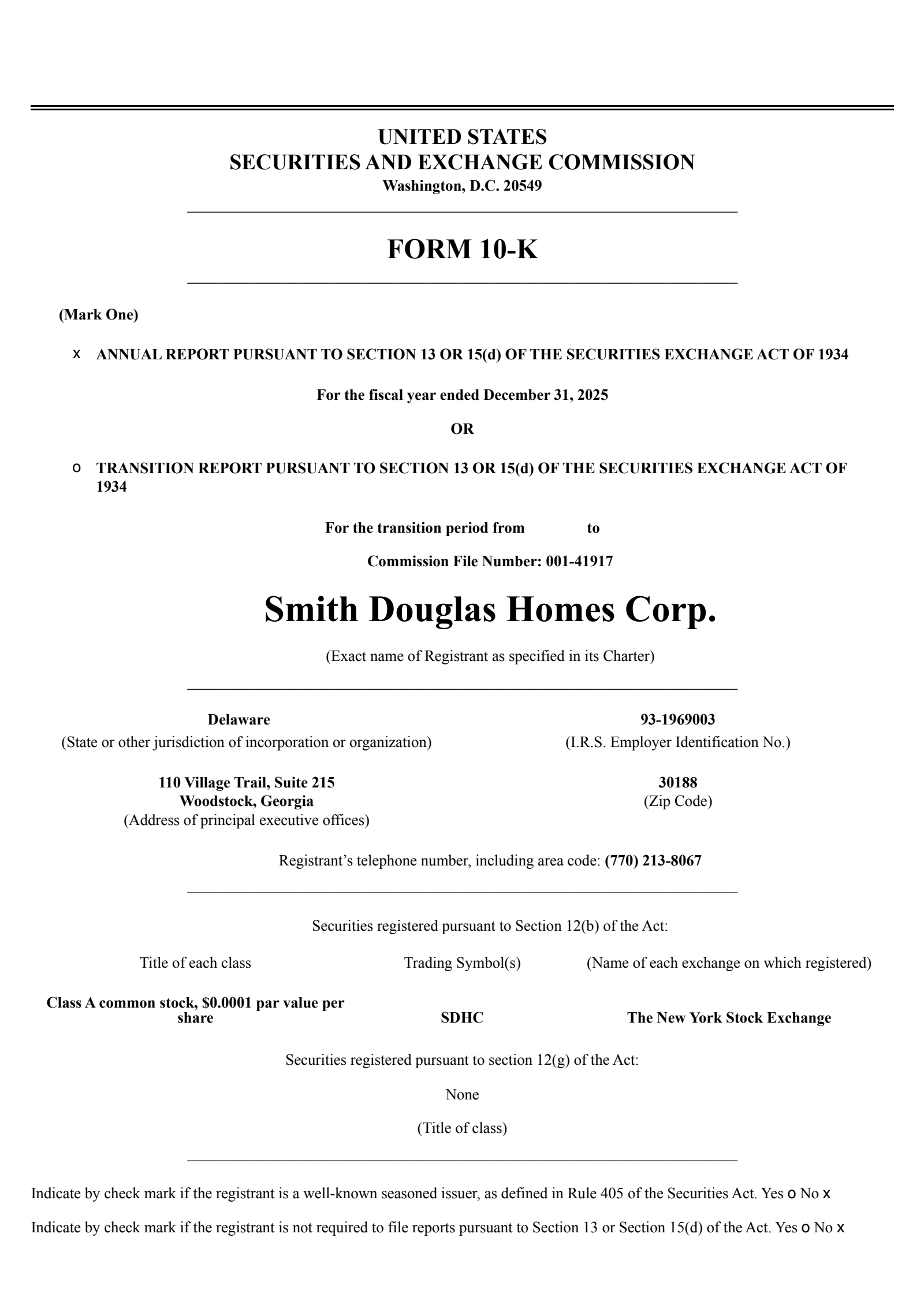 Smith Douglas Homes' Q4 2025 Annual report
