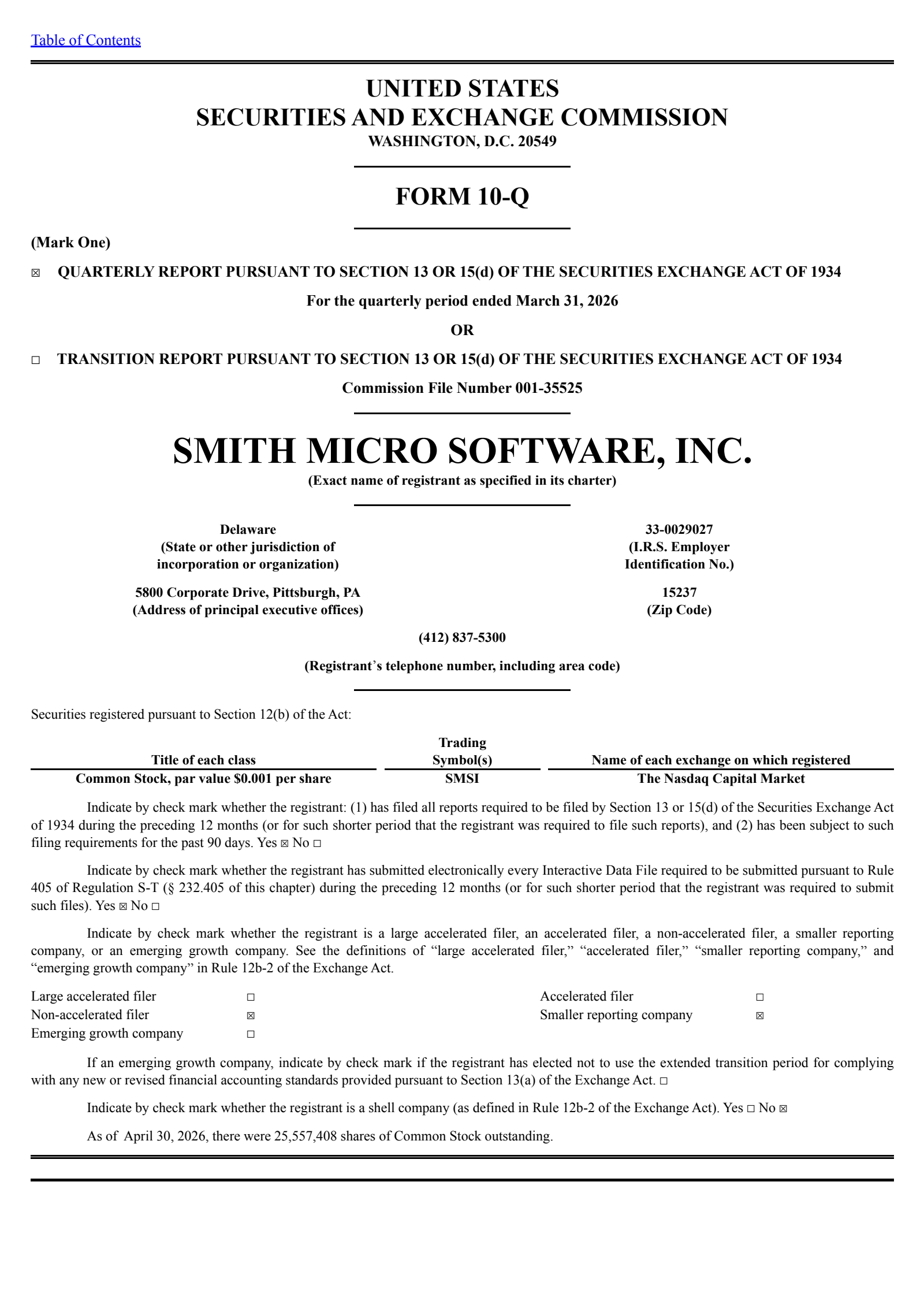 Smith Micro Software's Q1 2026 Quarterly report