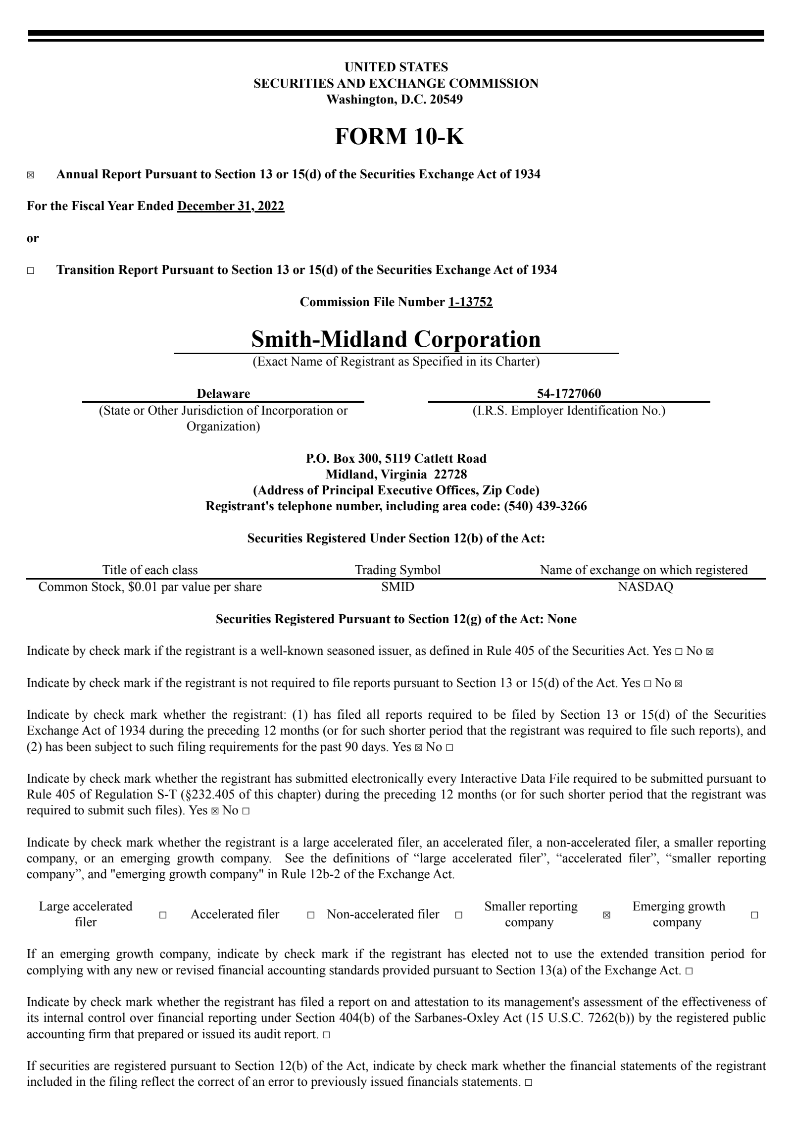 Smith-Midland's Q4 2022 Annual report
