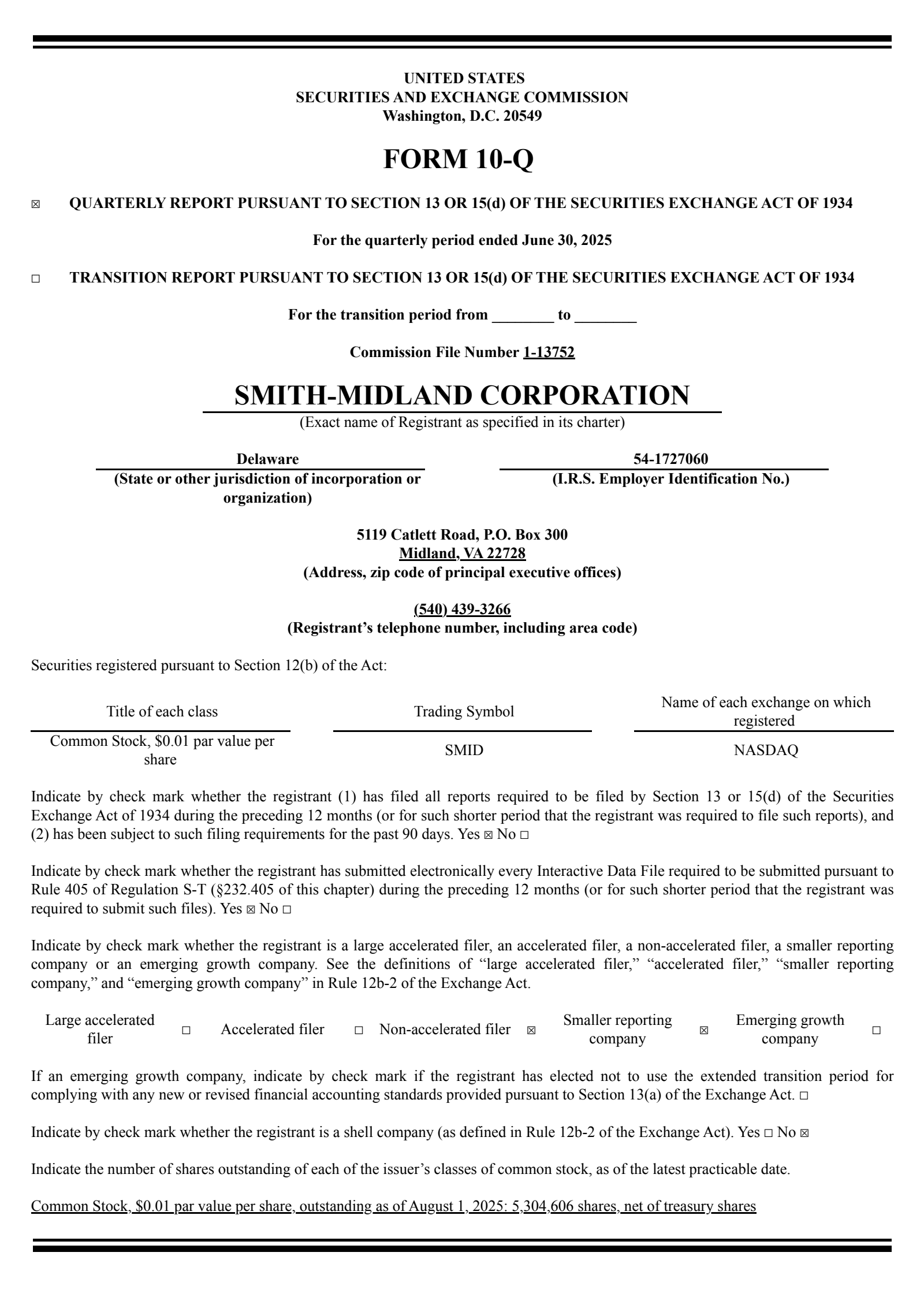 Smith-Midland's Q2 2025 Press Release