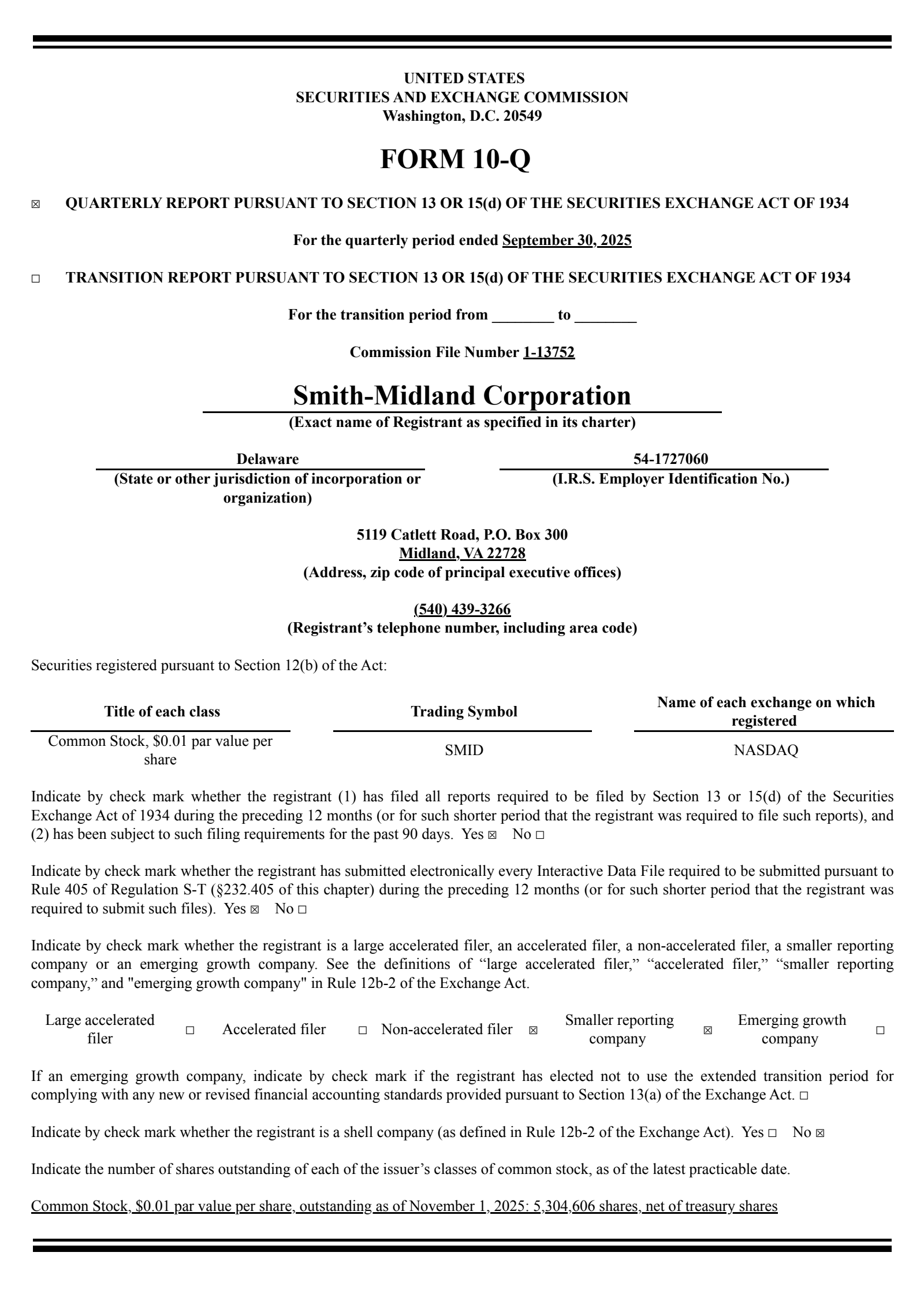 Smith-Midland's Q3 2025 Quarterly Report