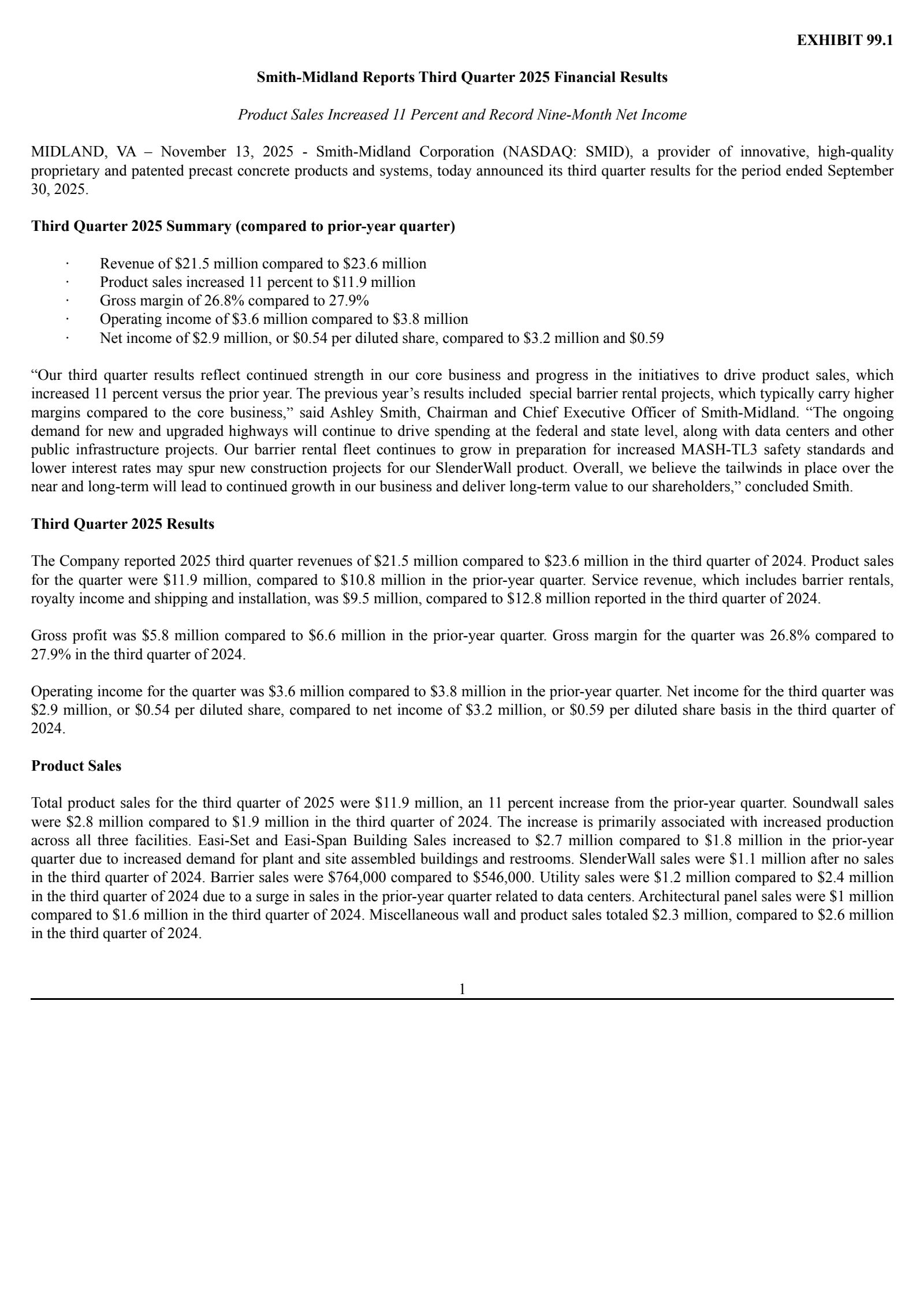 Smith-Midland's Q3 2025 Earnings Release