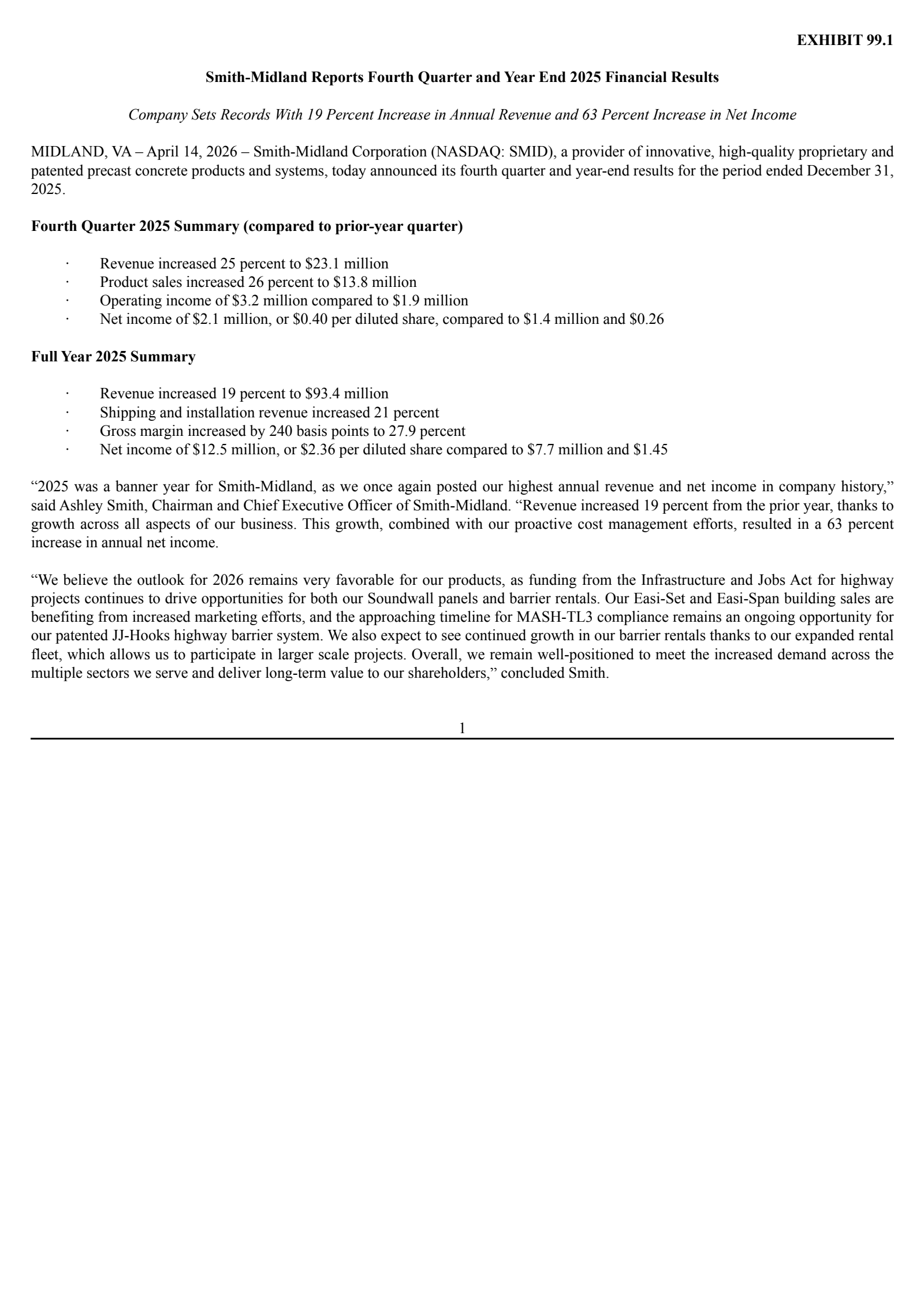 Smith-Midland's Q4 2025 Press Release