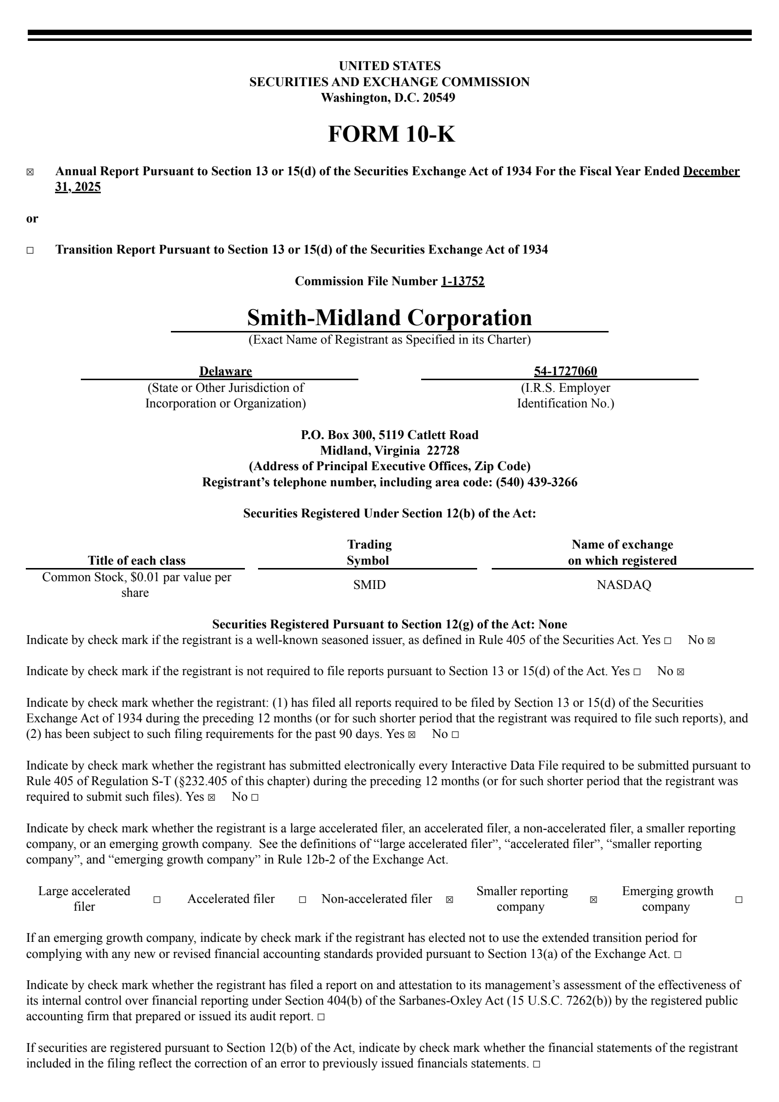 Smith-Midland's Q4 2025 Annual report