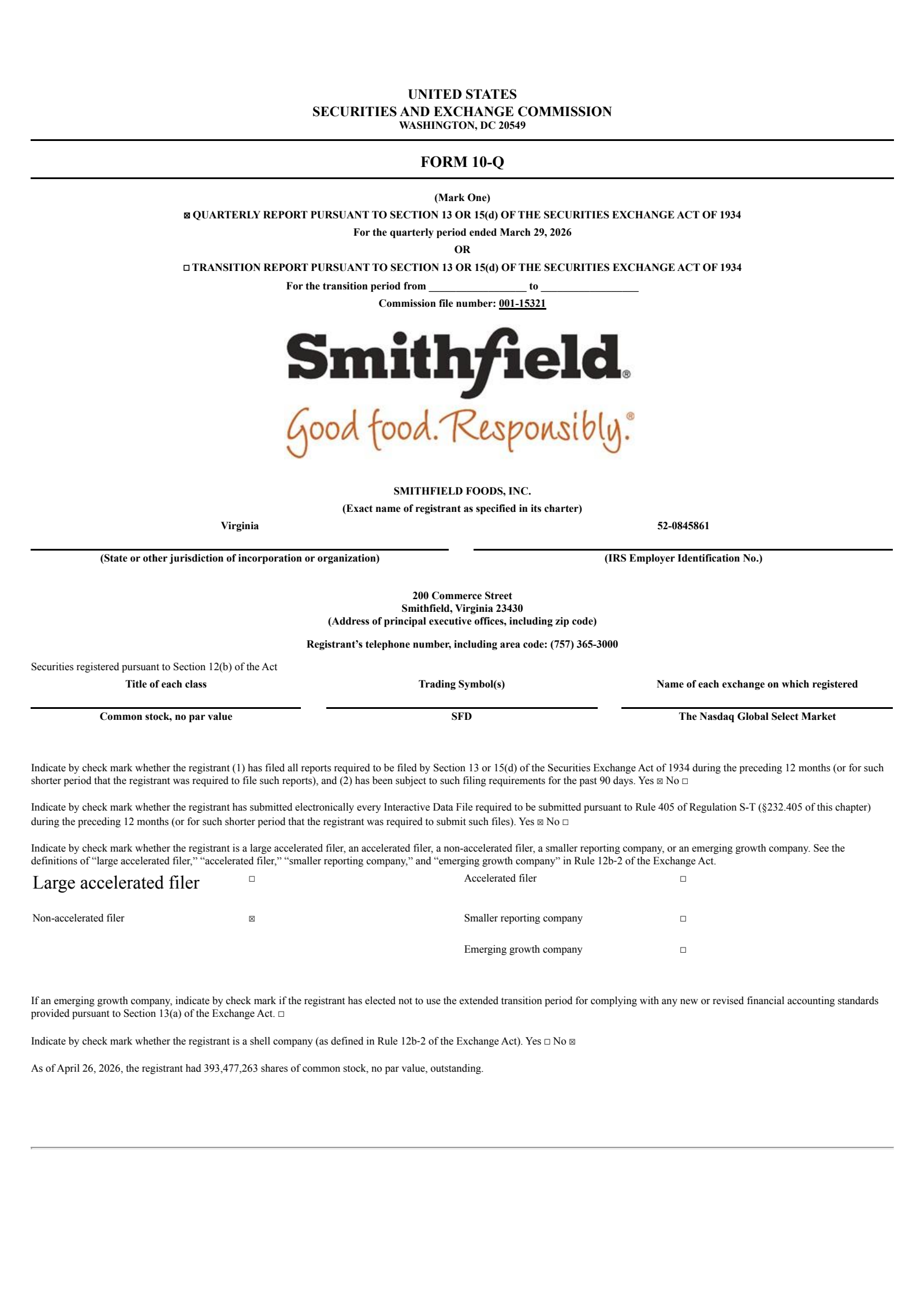 Smithfield Foods' Q1 2026 Quarterly report