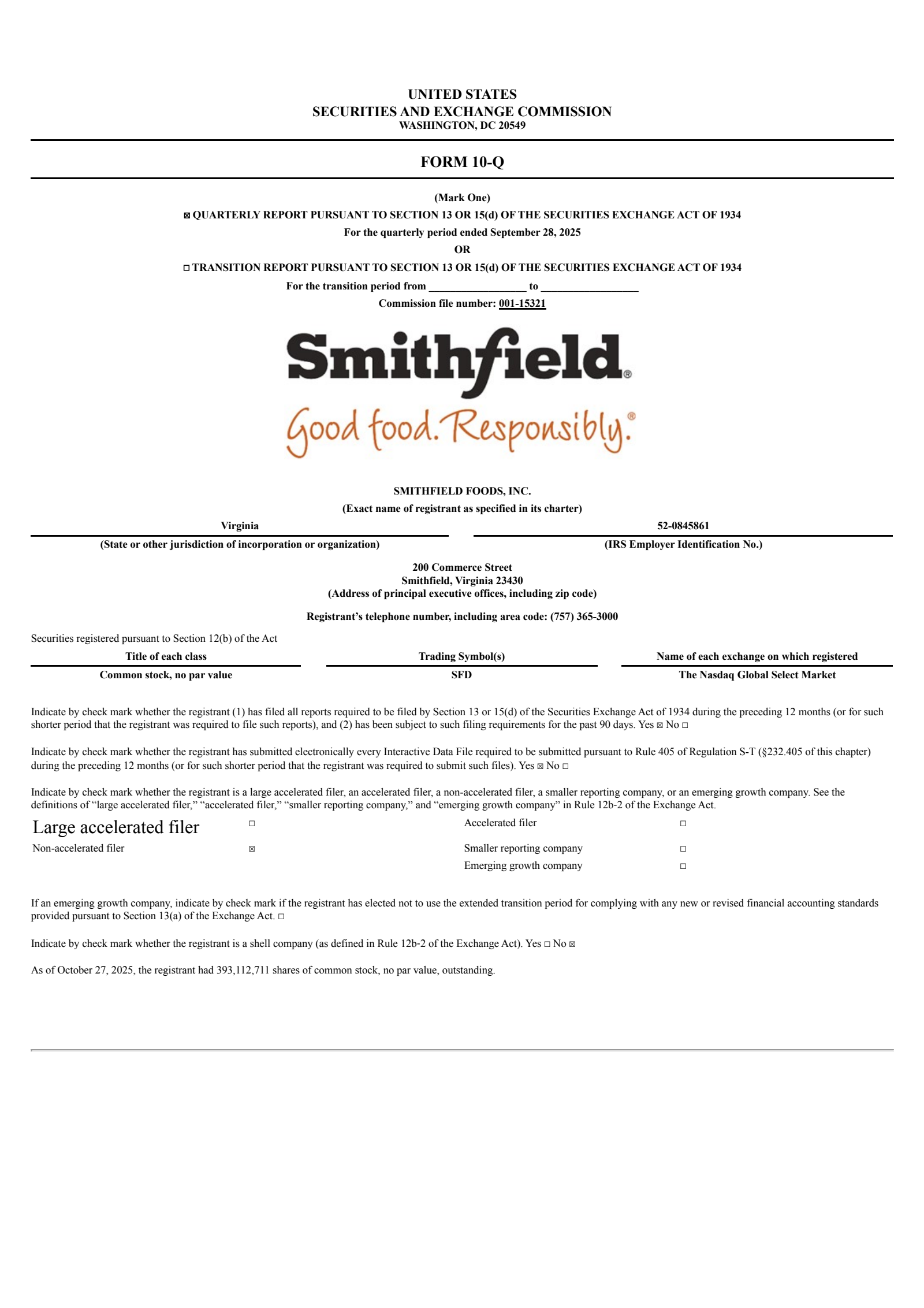 Smithfield Foods' Q3 2025 Quarterly Report