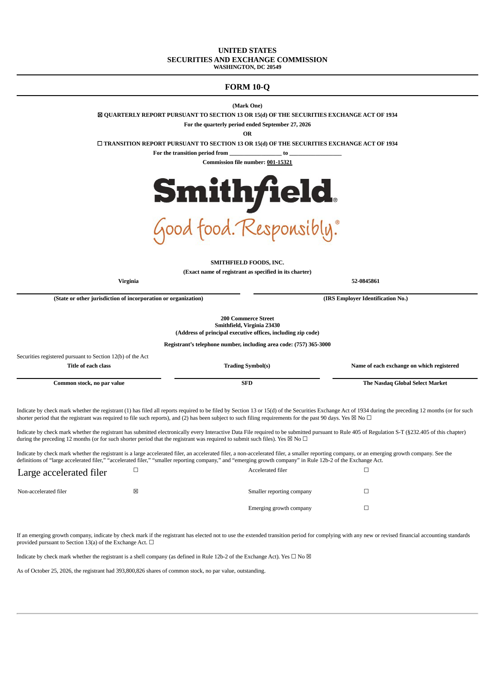 Smithfield Foods' Q3 2026 Quarterly report